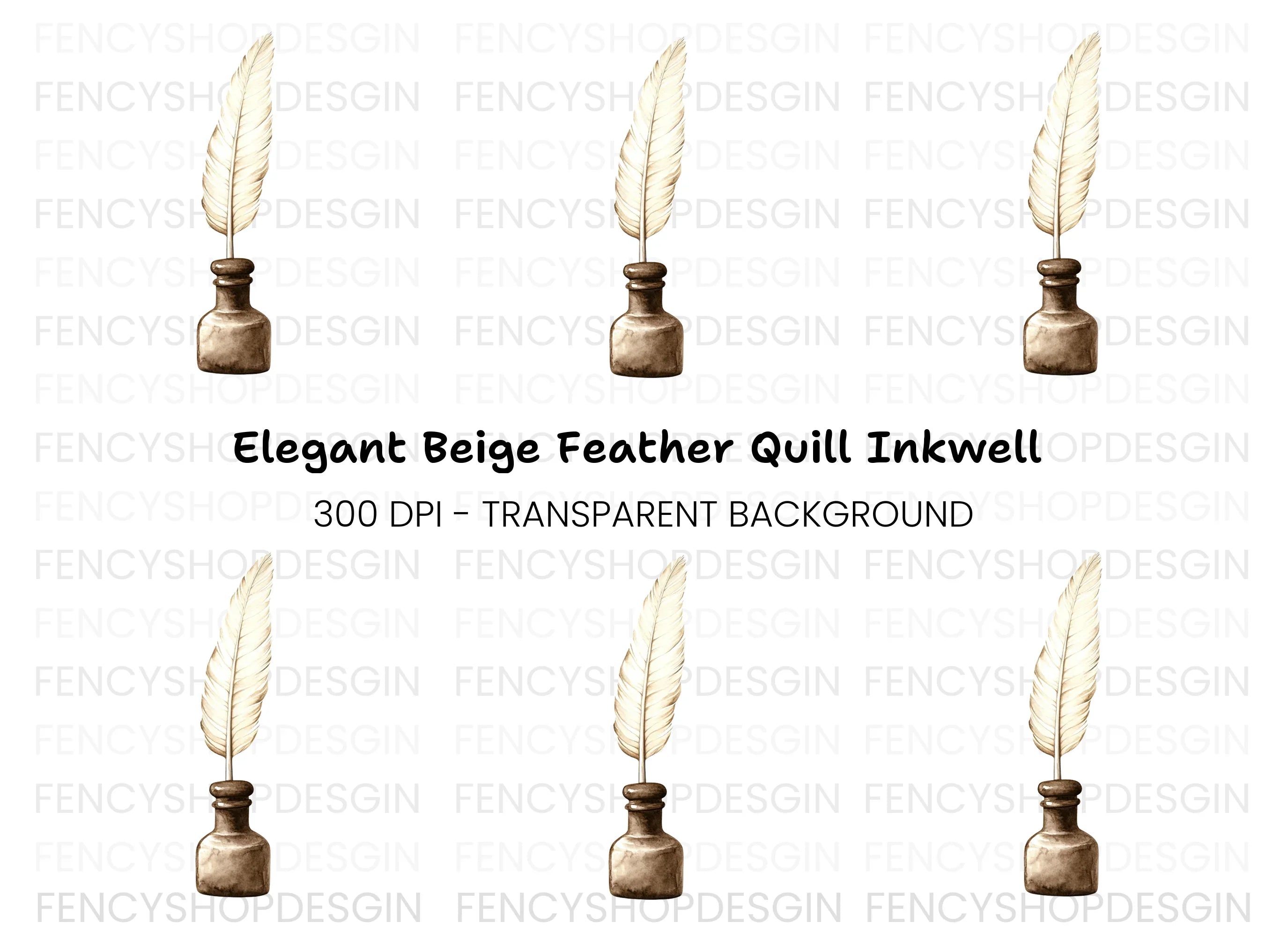 Elegant White Feather Quill Inkwell Clipart Bundle