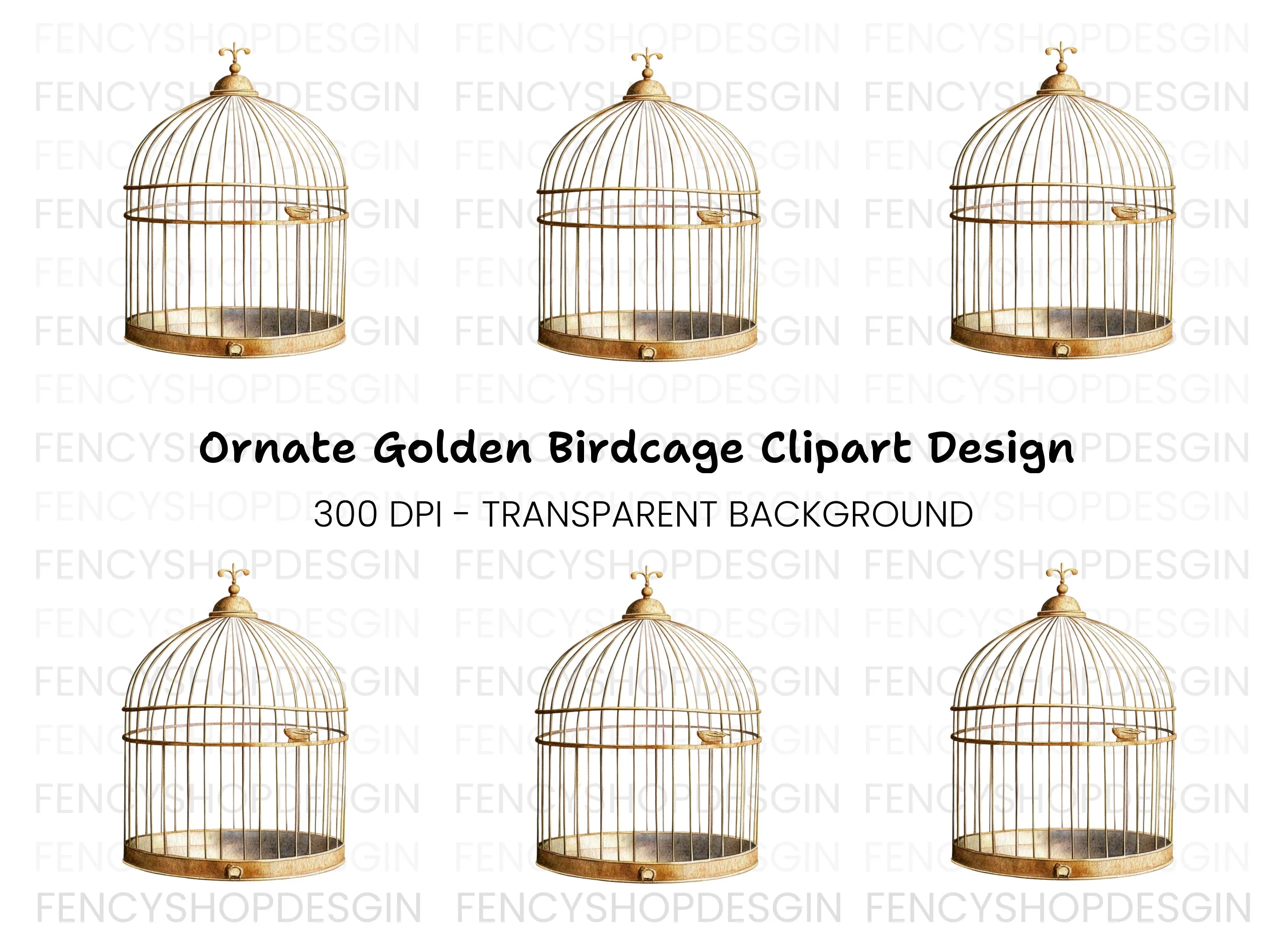 Ornate Vintage Birdcage Clipart Bundle