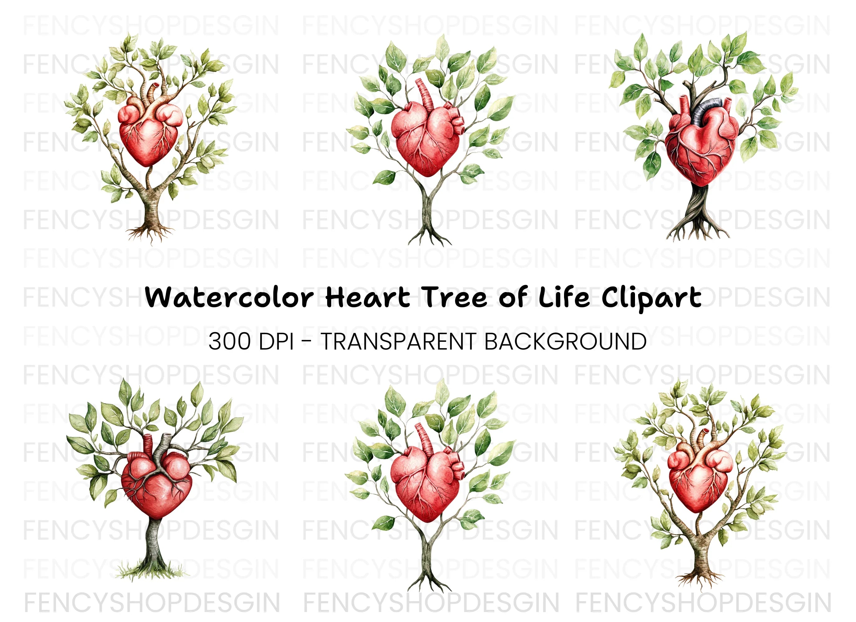 Anatomical Heart Tree Clipart Bundle