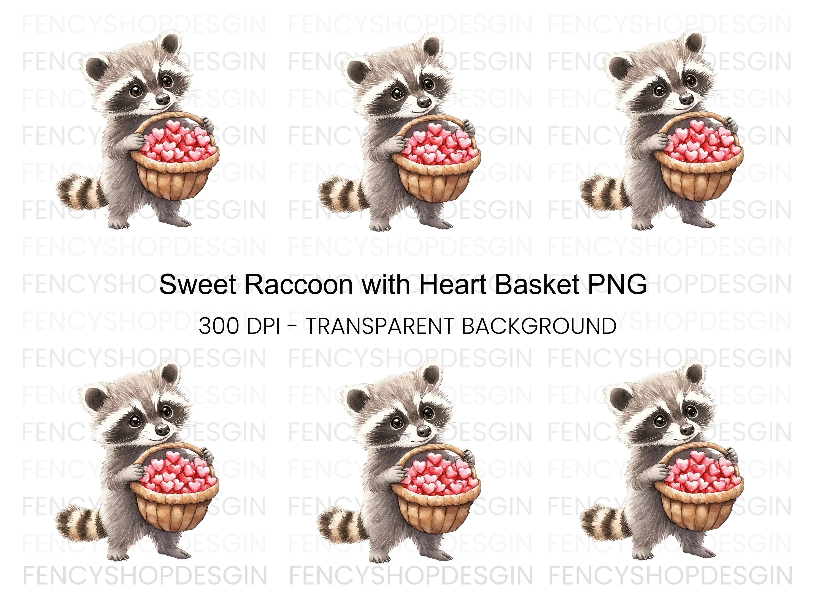 Sweet Raccoon Holding Heart Basket Clipart Bundle