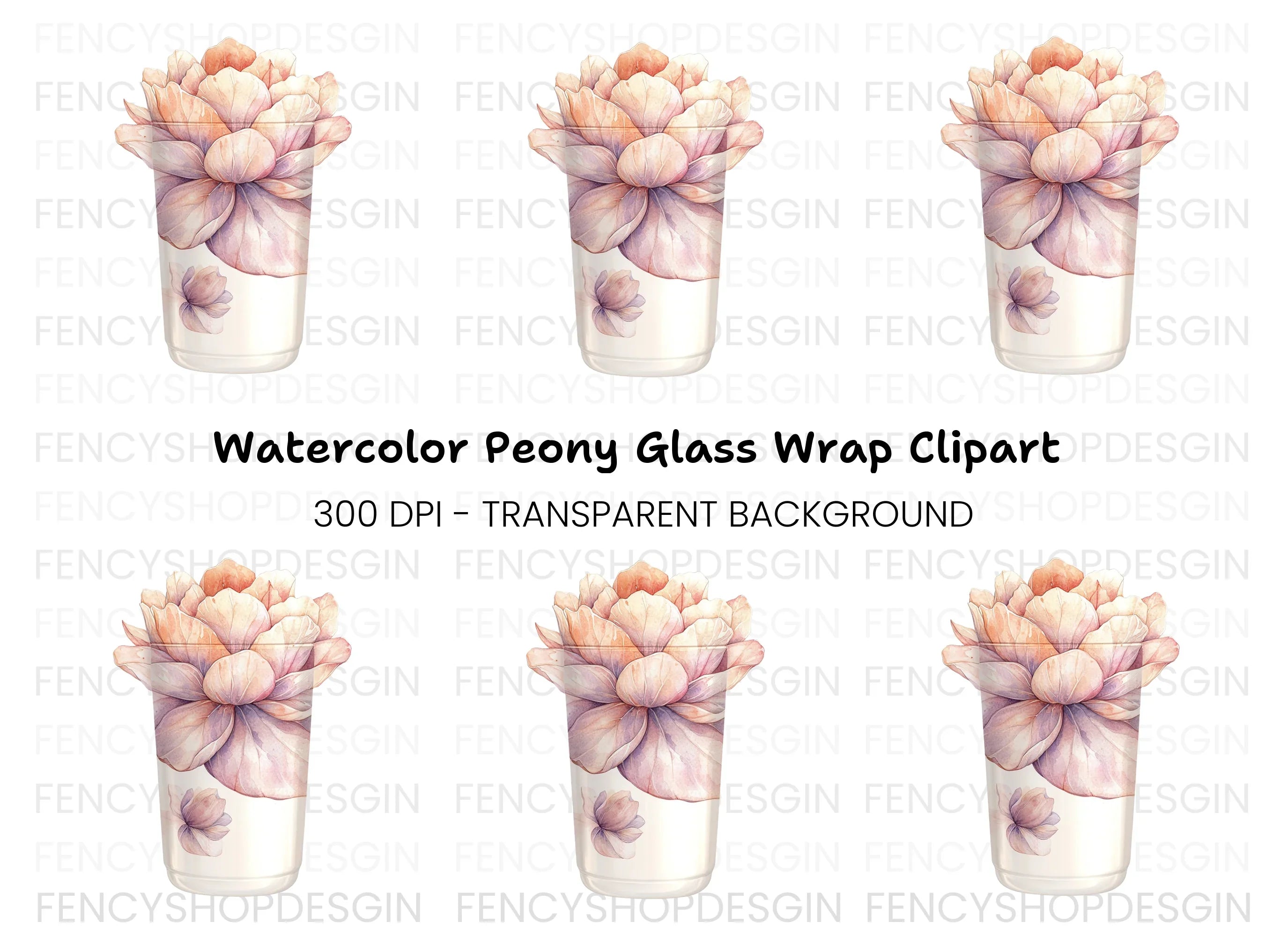 Peony Flower Tumbler Clipart Bundle