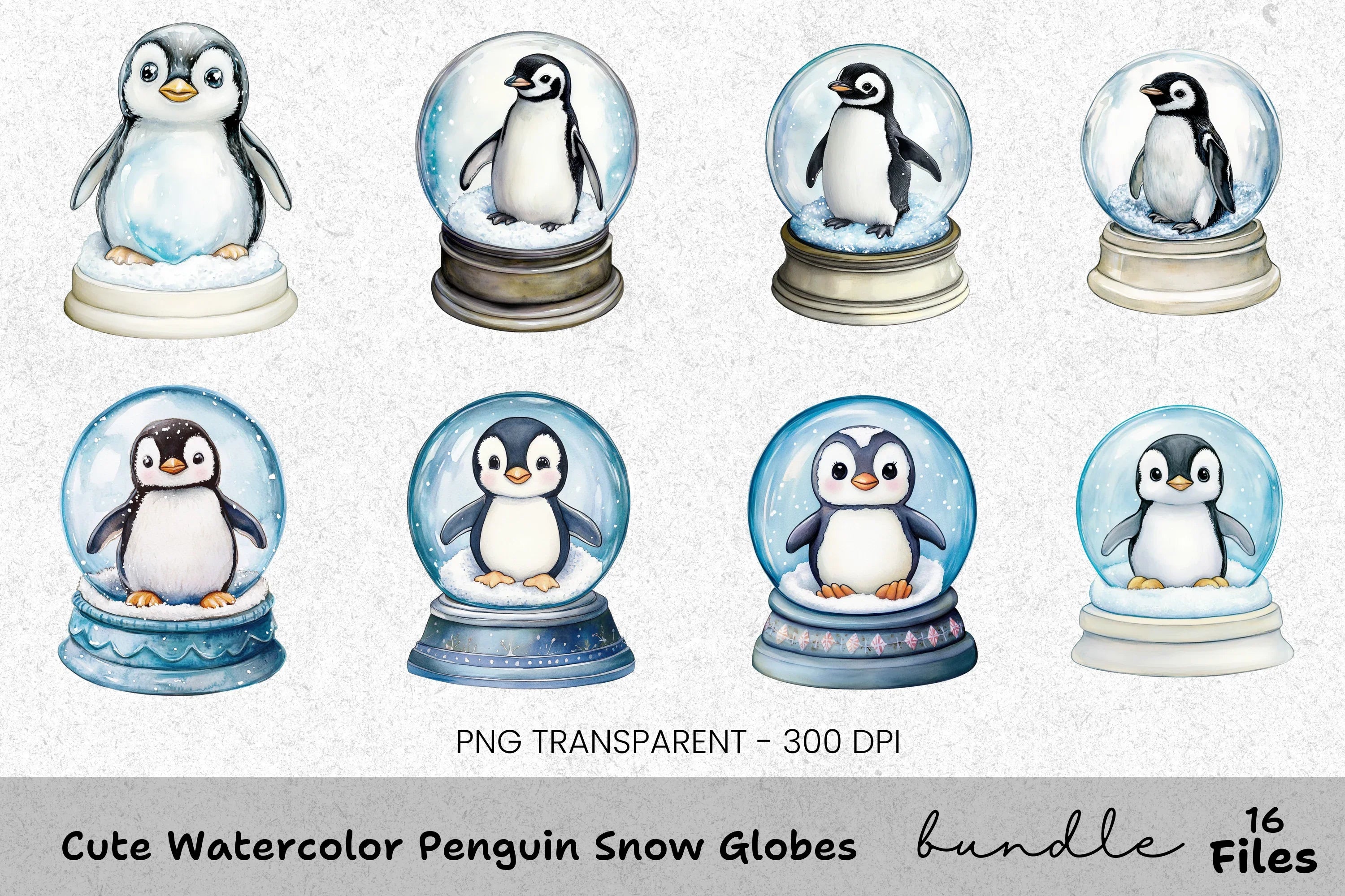 Cute Penguin Snow Globes Clipart Bundle