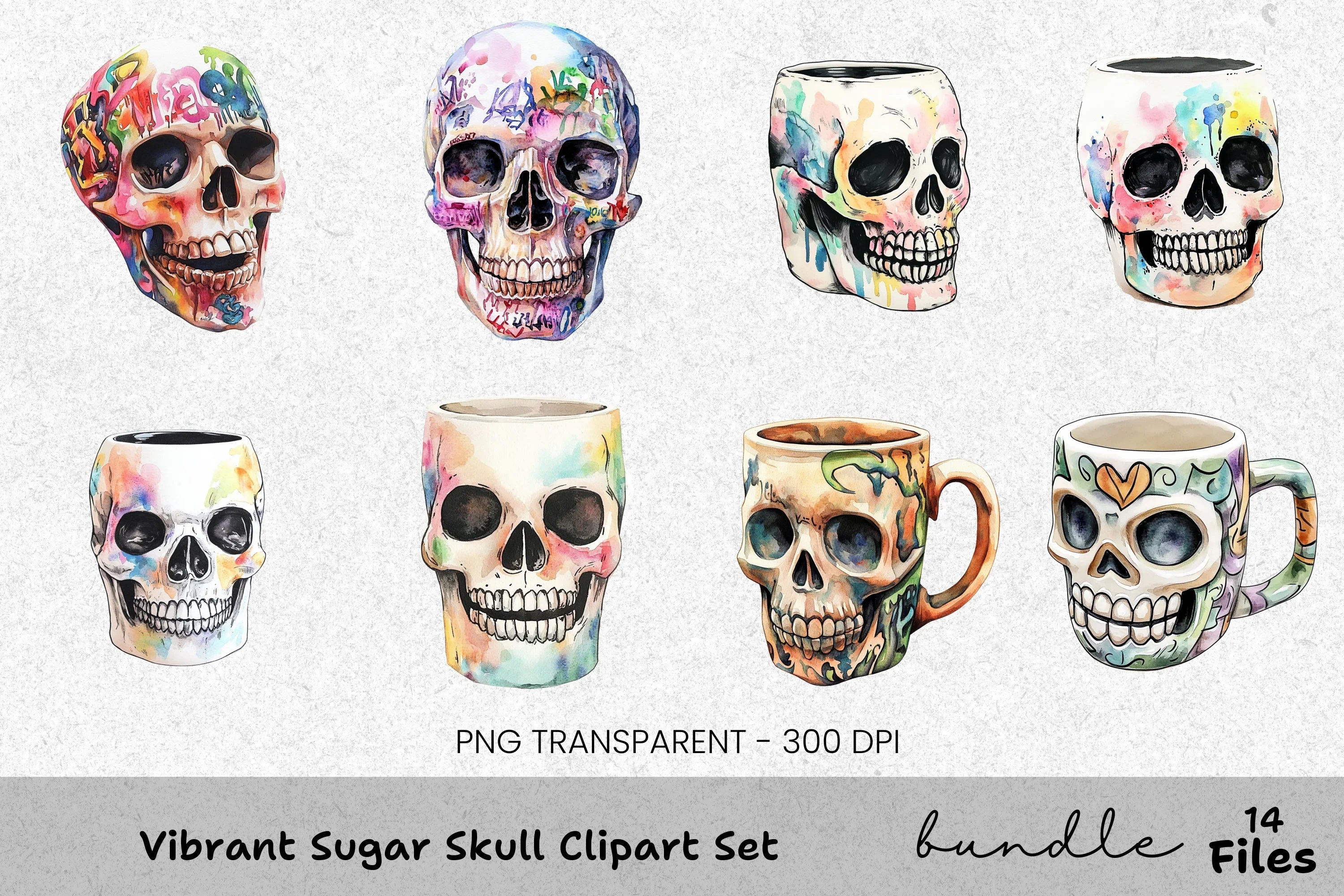 Vibrant Sugar Skull Clipart Bundle