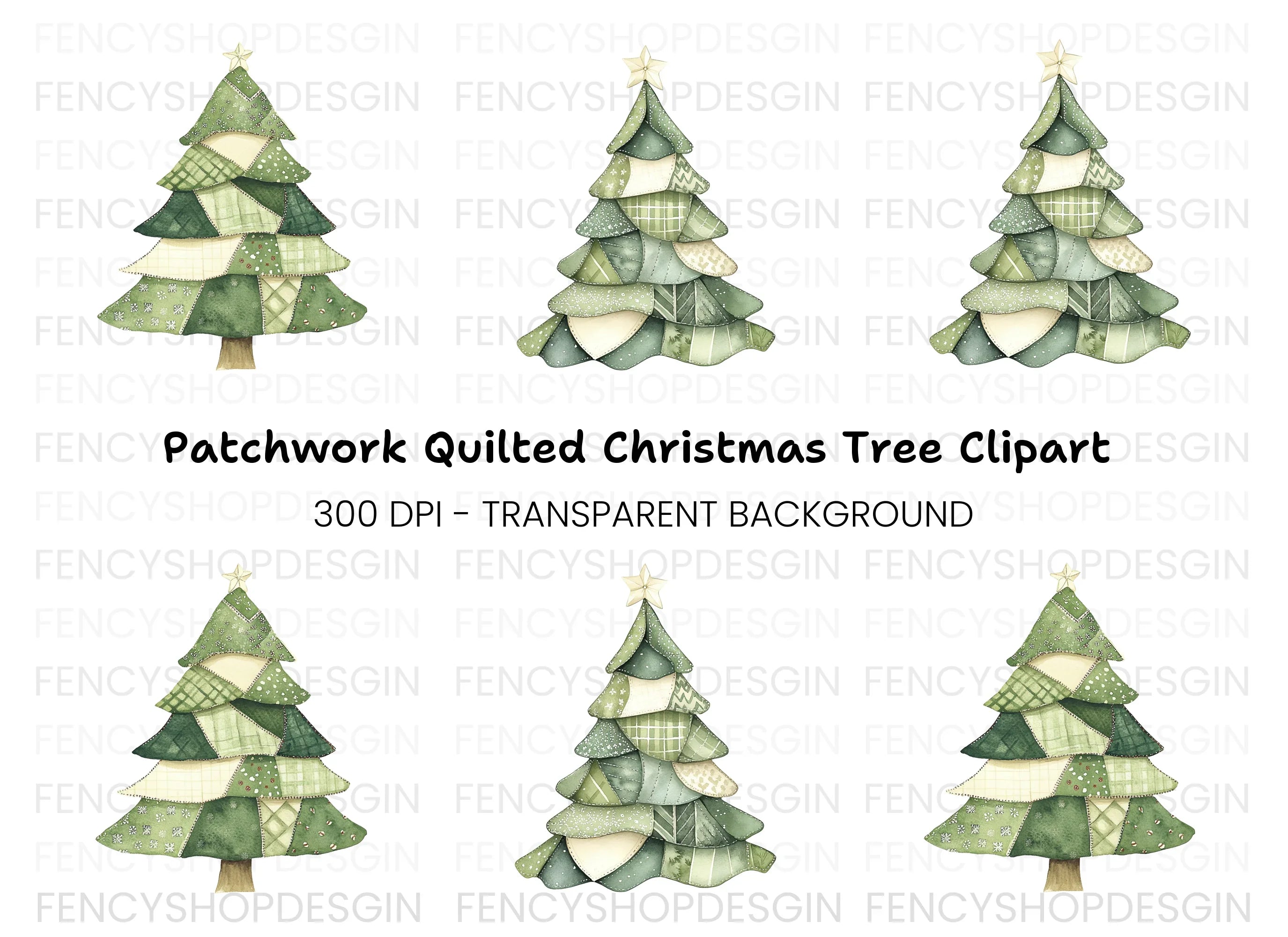 Quilted Christmas Tree Clipart Bundle