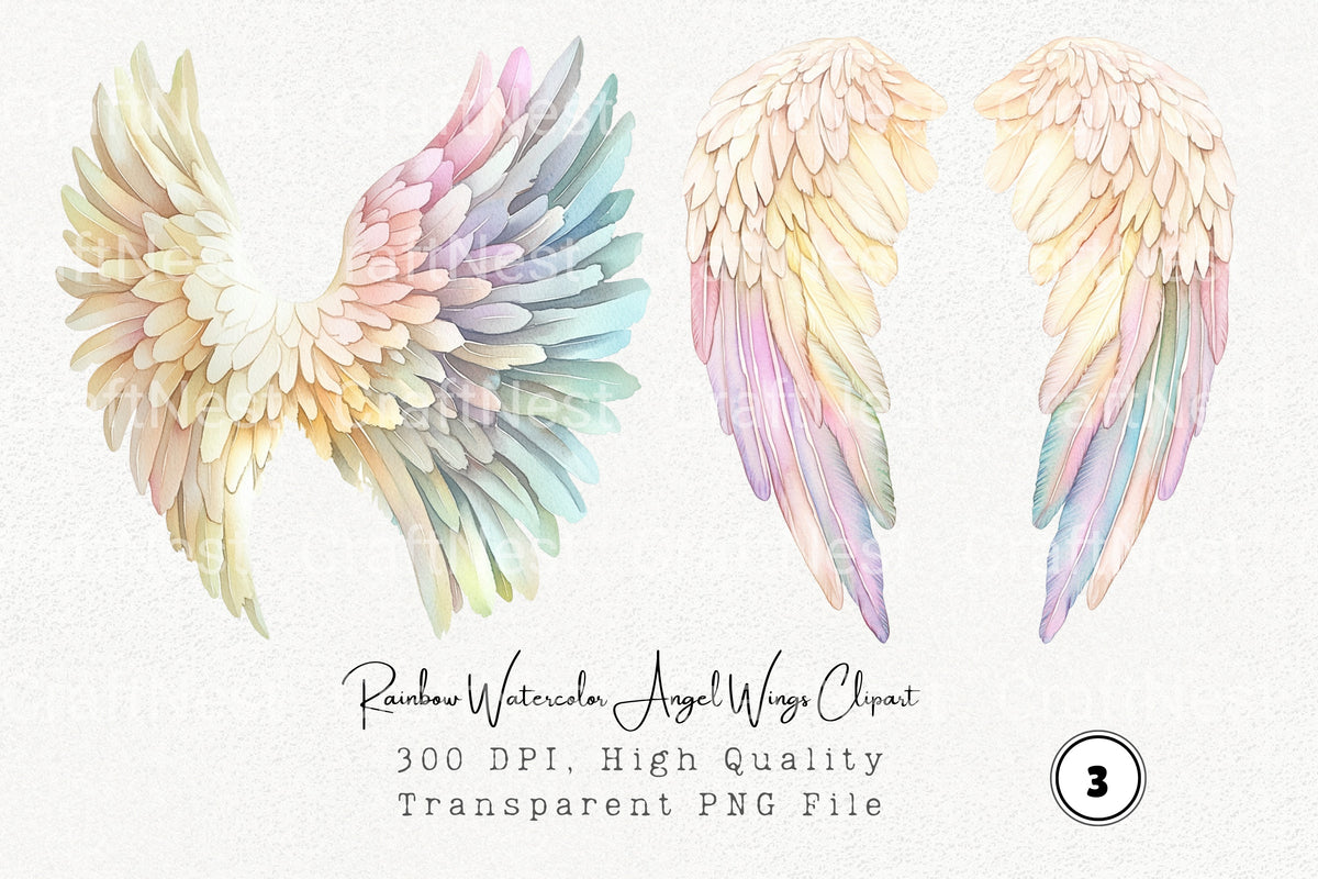 Rainbow Angel Wings Clipart Bundle