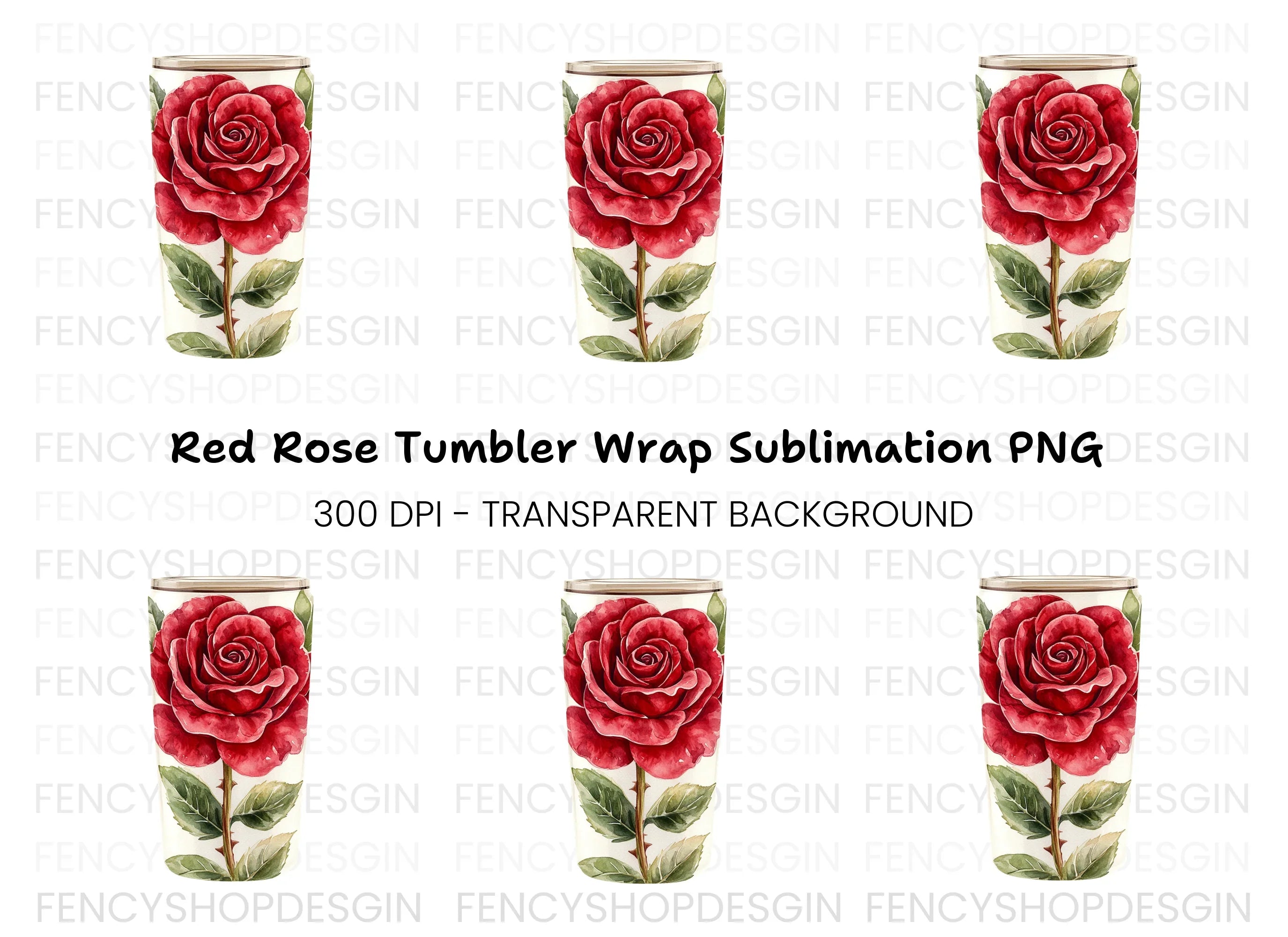 Red Rose Tumbler Clipart Bundle