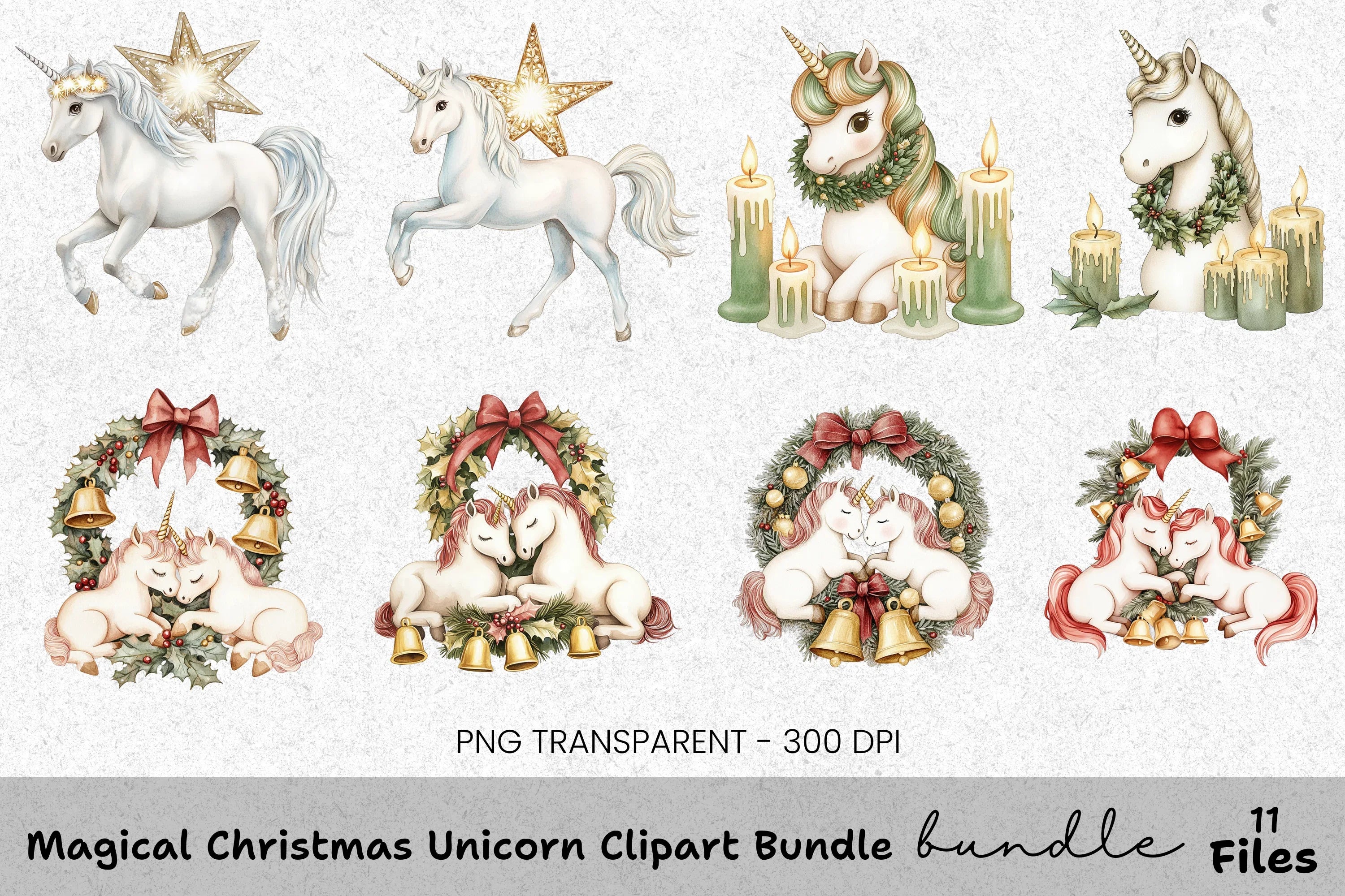 Christmas Unicorn Wreath Clipart Bundle