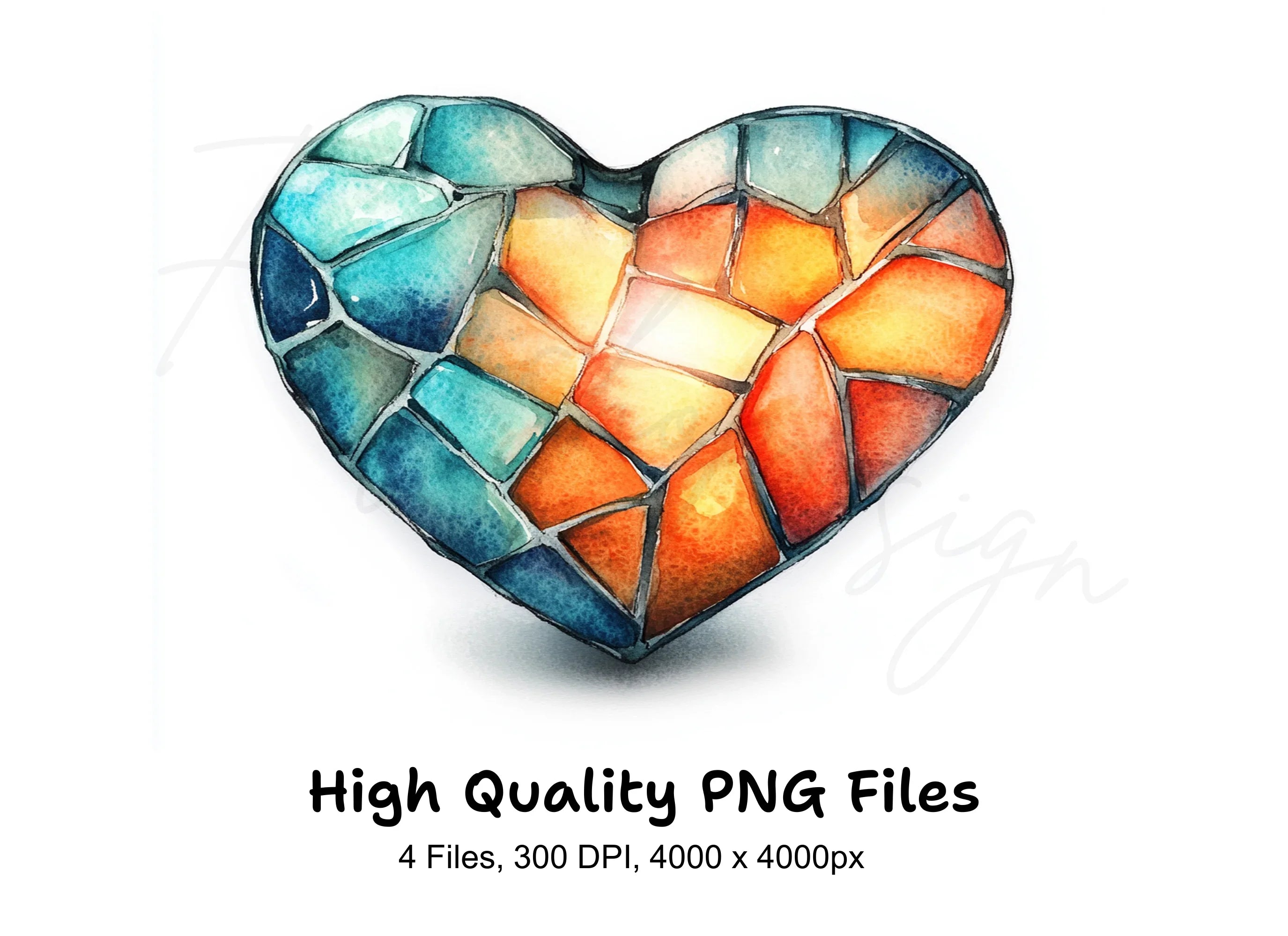 Stained Glass Heart Clipart Bundle