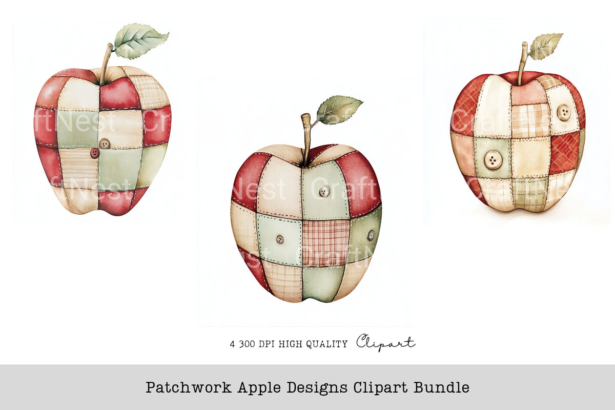 Patchwork Apple Designs Clipart Bundle