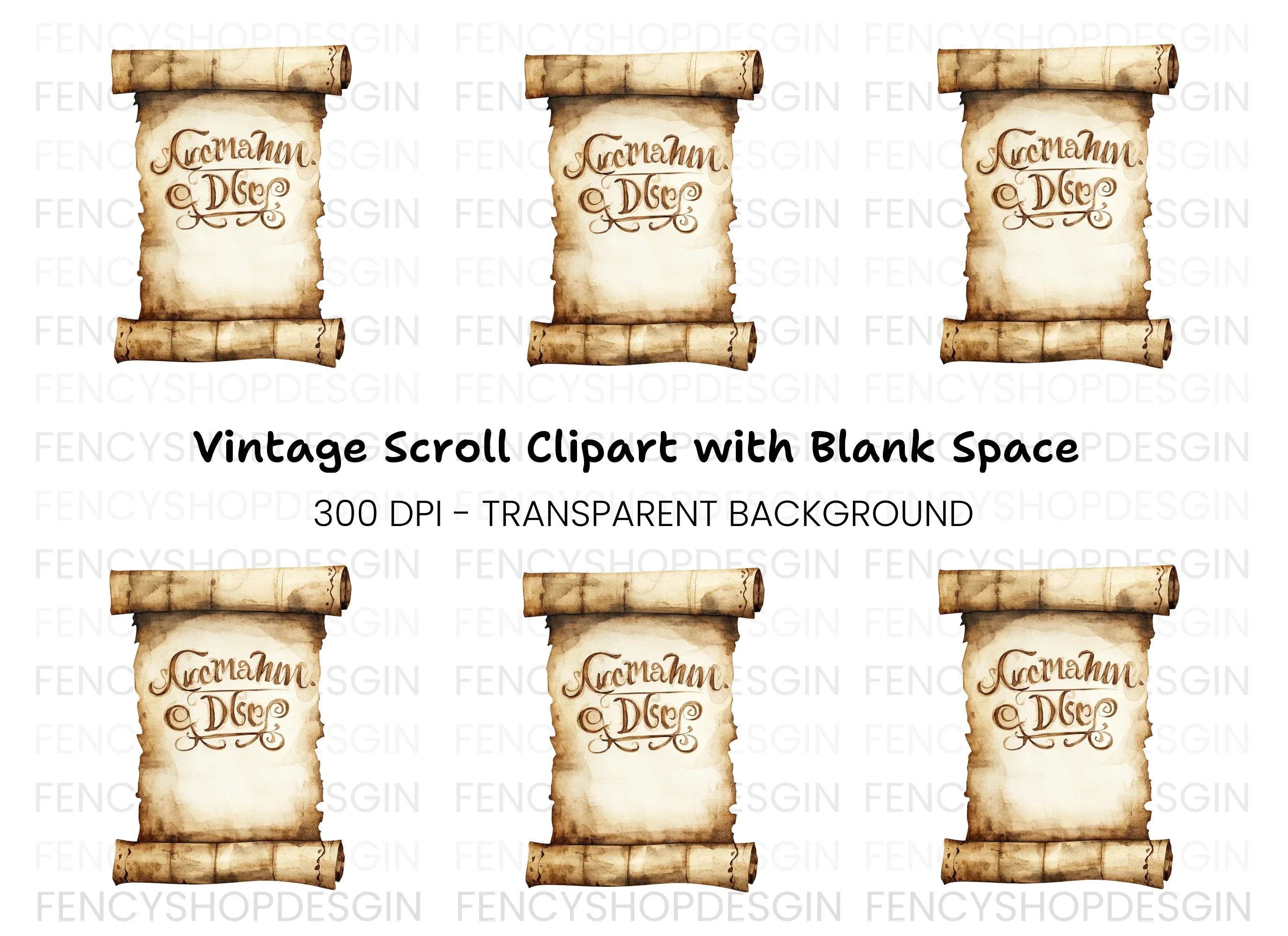 Vintage Scroll Calligraphy Clipart Bundle