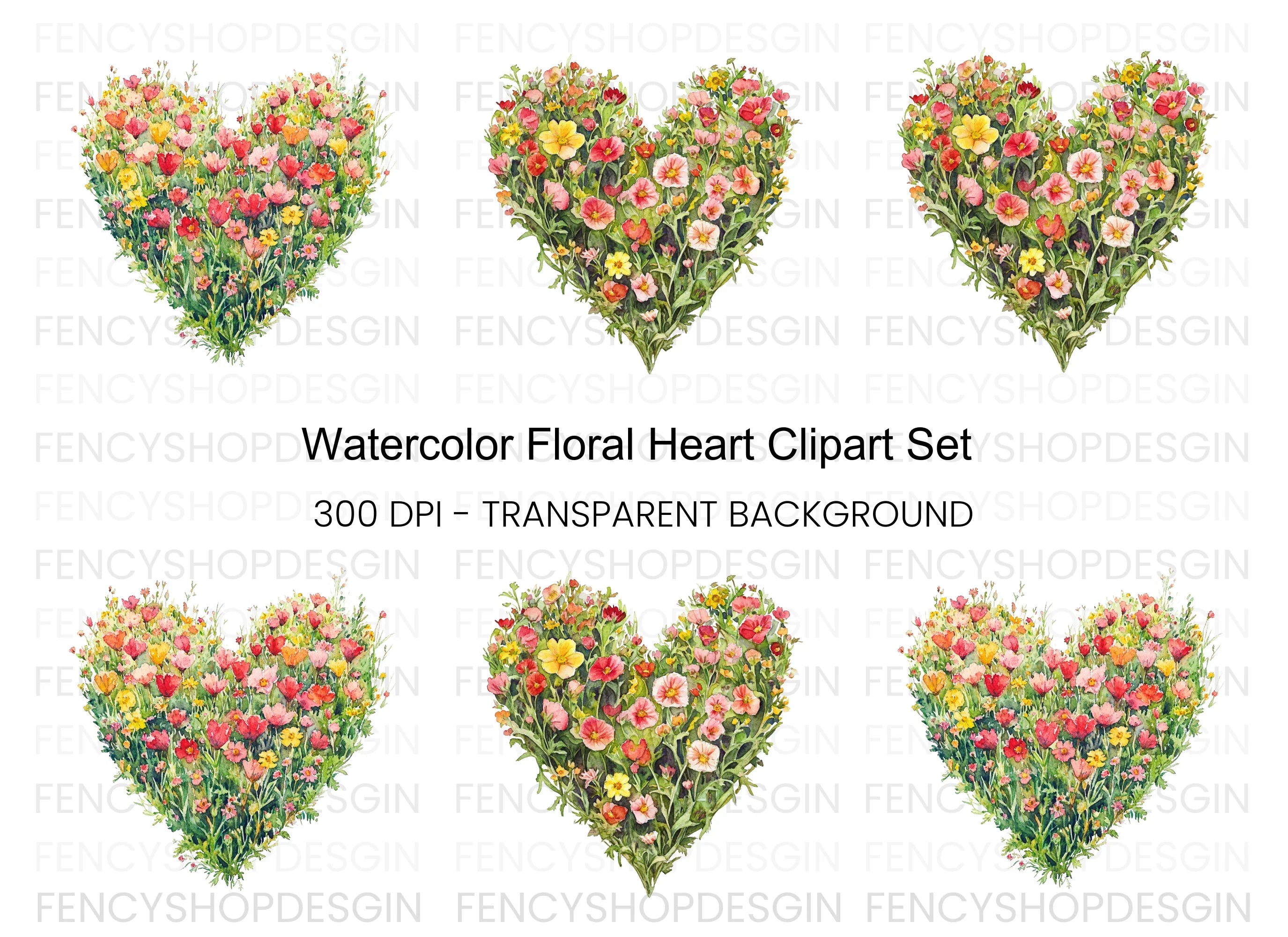 Floral Heart Clipart Bundle