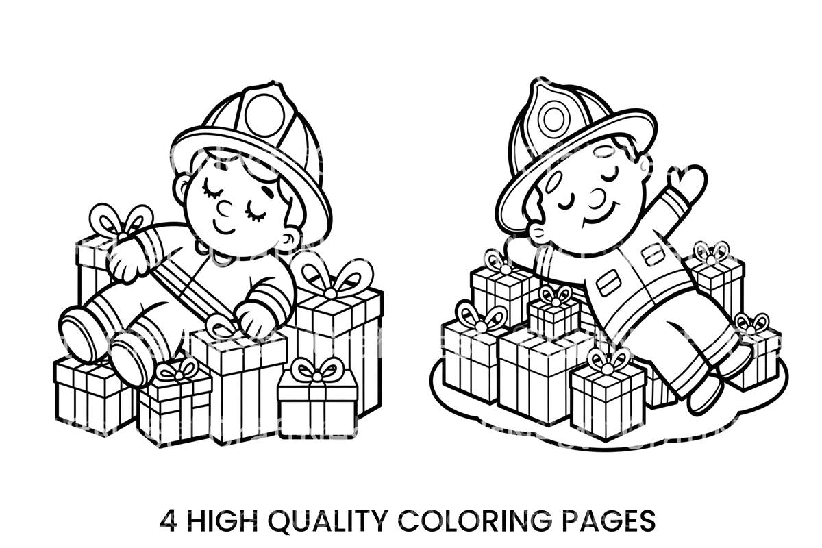 Sleeping Firefighter Christmas Coloring Books
