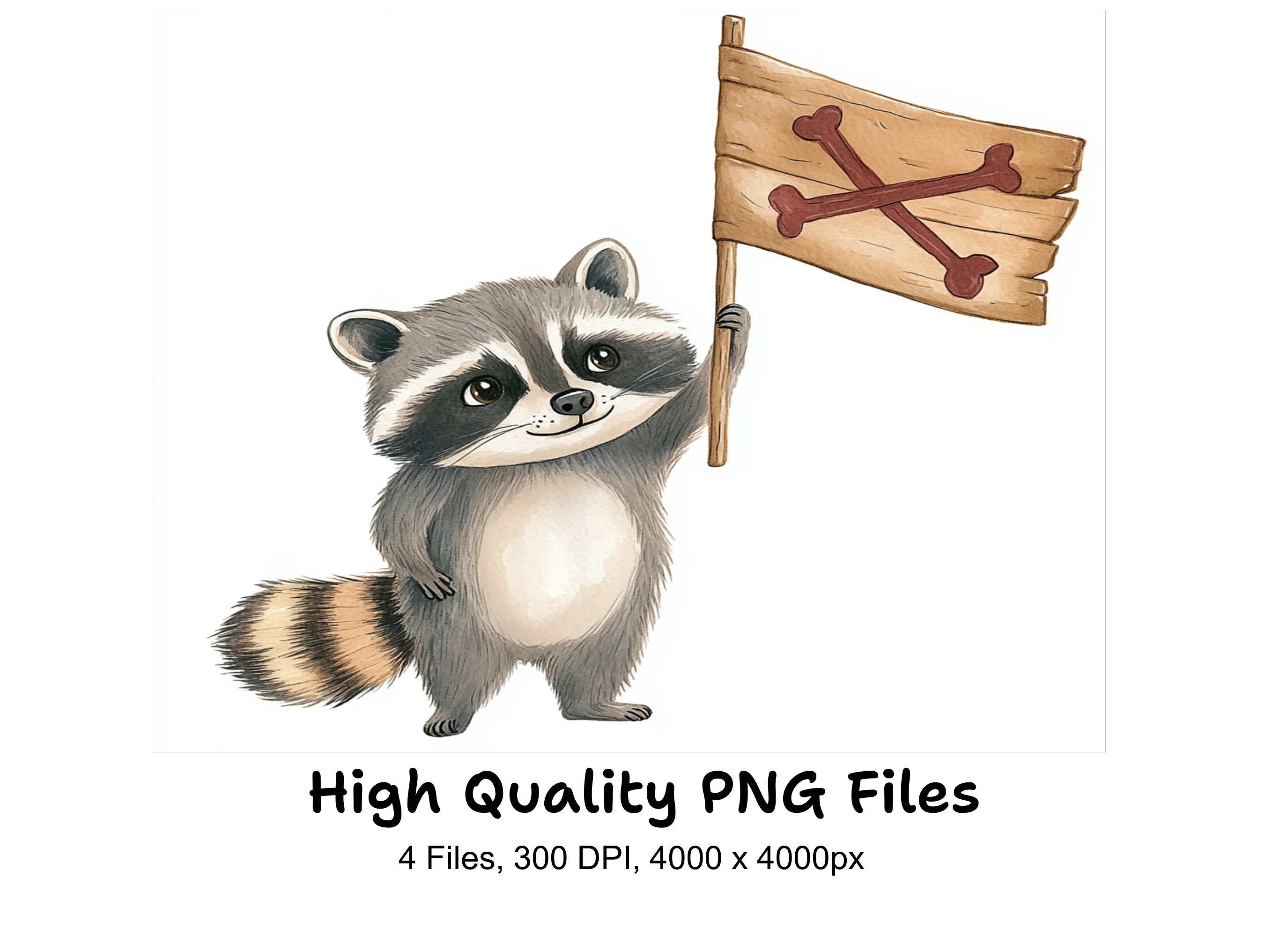 Raccoons Holding Pirate Flags Clipart Bundle