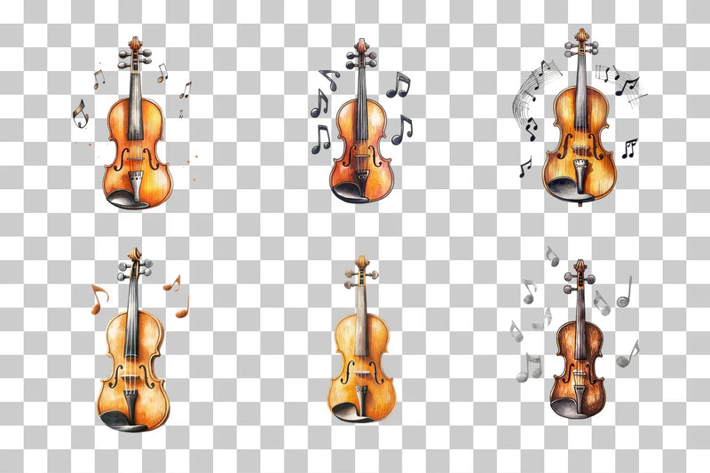 Vintage Violin Clipart Bundle with Musical Notes - CraftNest - Digital Crafting and Art