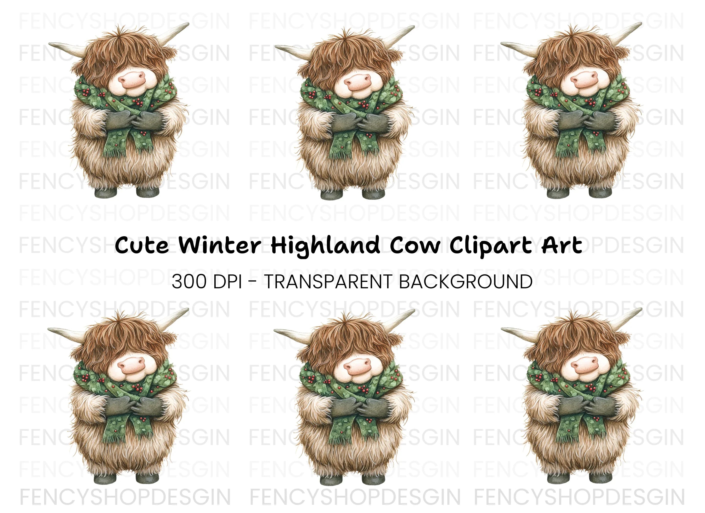 Cute Highland Cow Winter Clipart Bundle