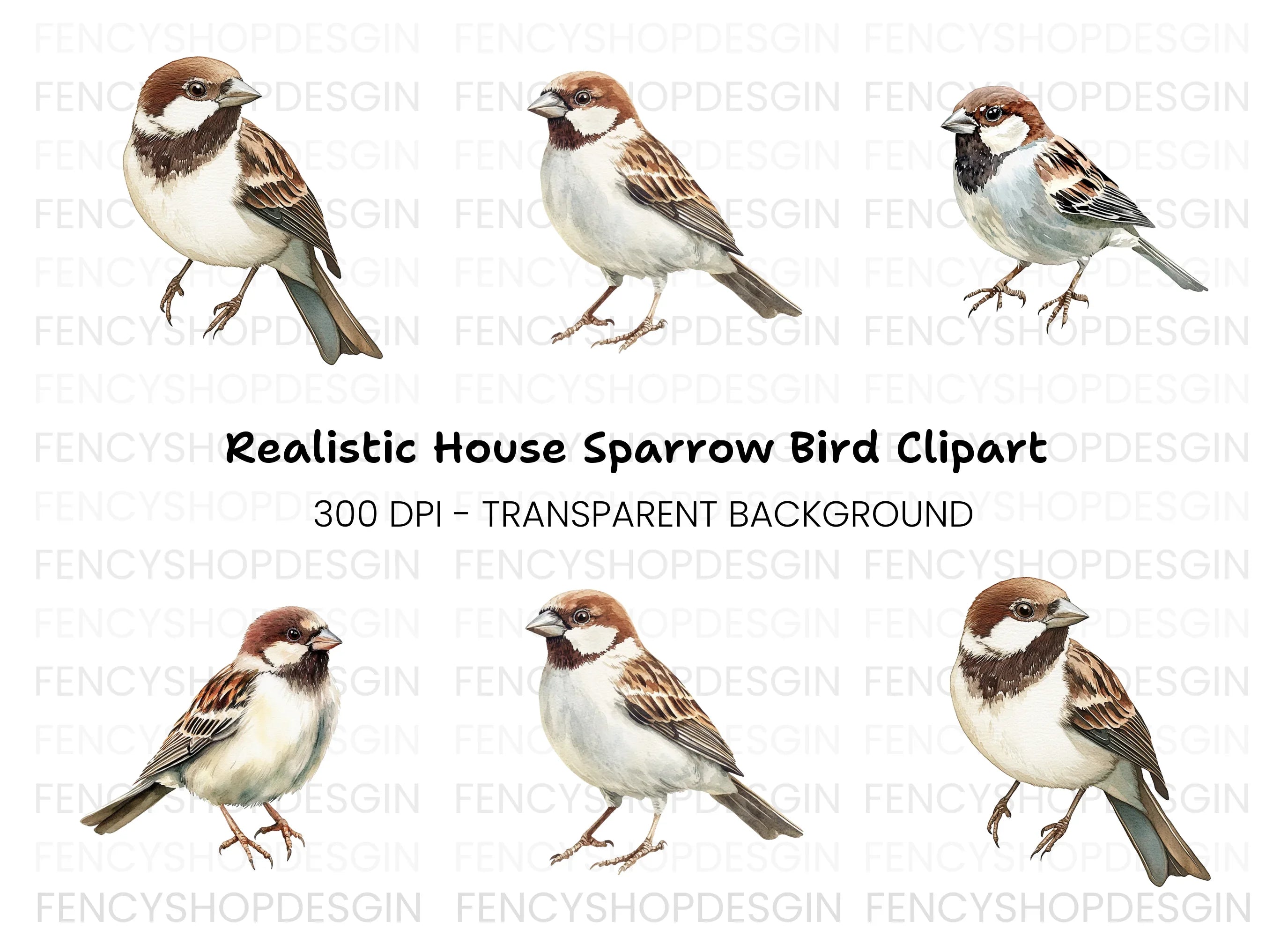 House Sparrow Bird Clipart Bundle