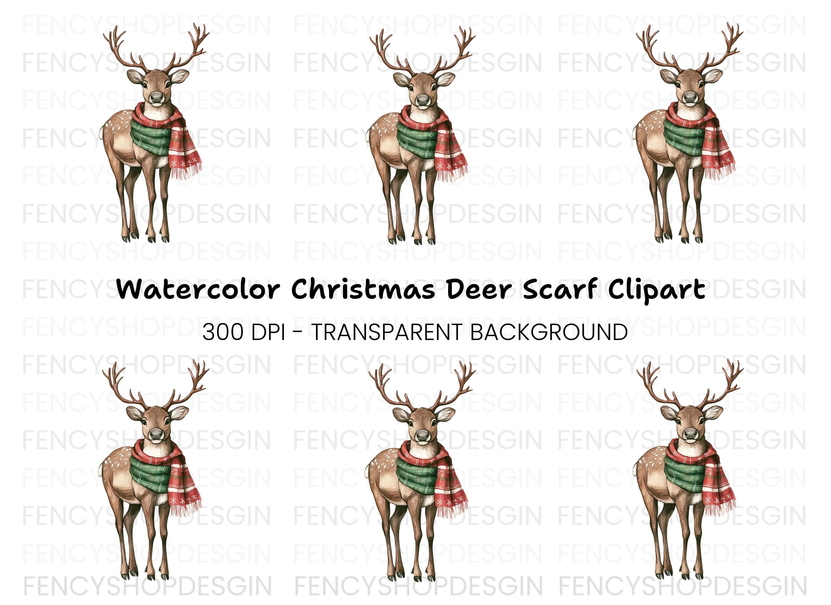 Festive Reindeer with Green Scarf Clipart Bundle