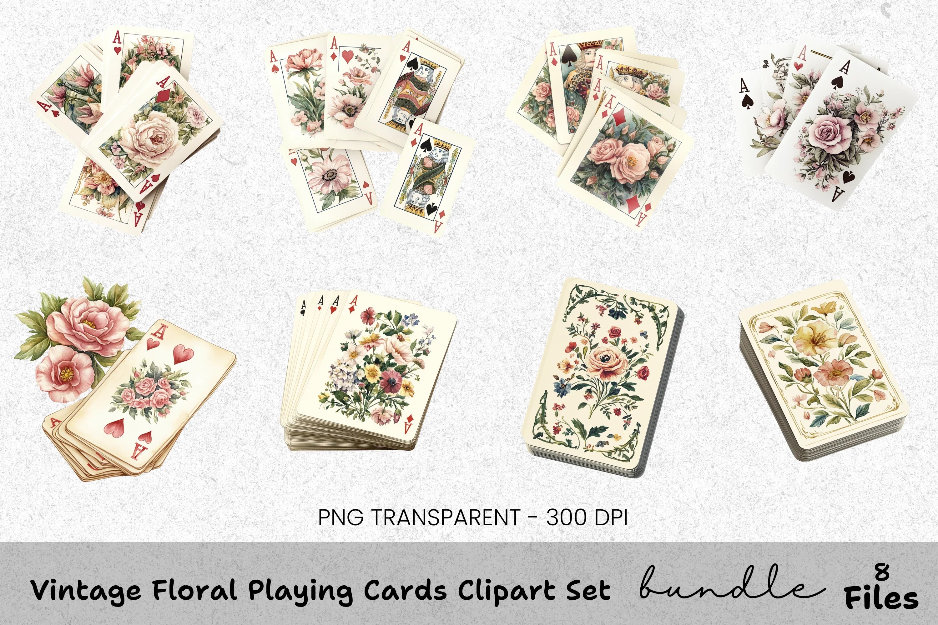 Vintage Floral Playing Cards Clipart Bundle