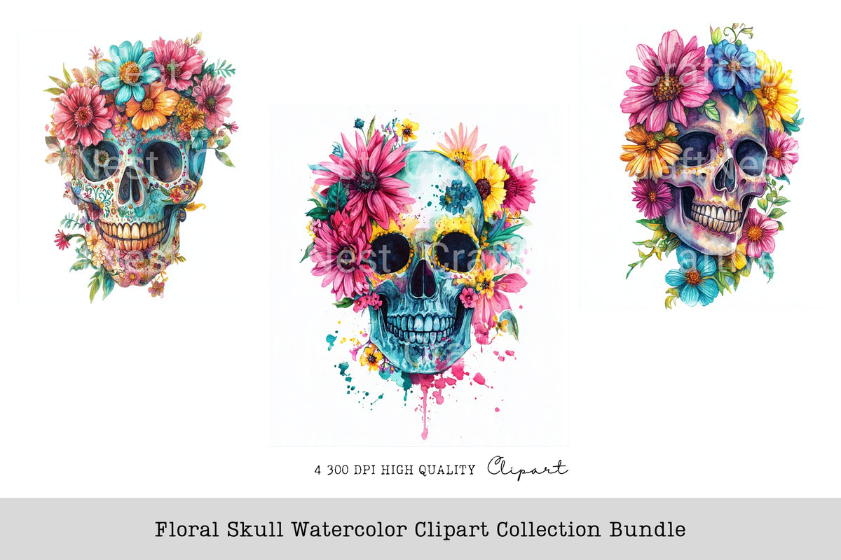 Floral Skull Clipart Bundle
