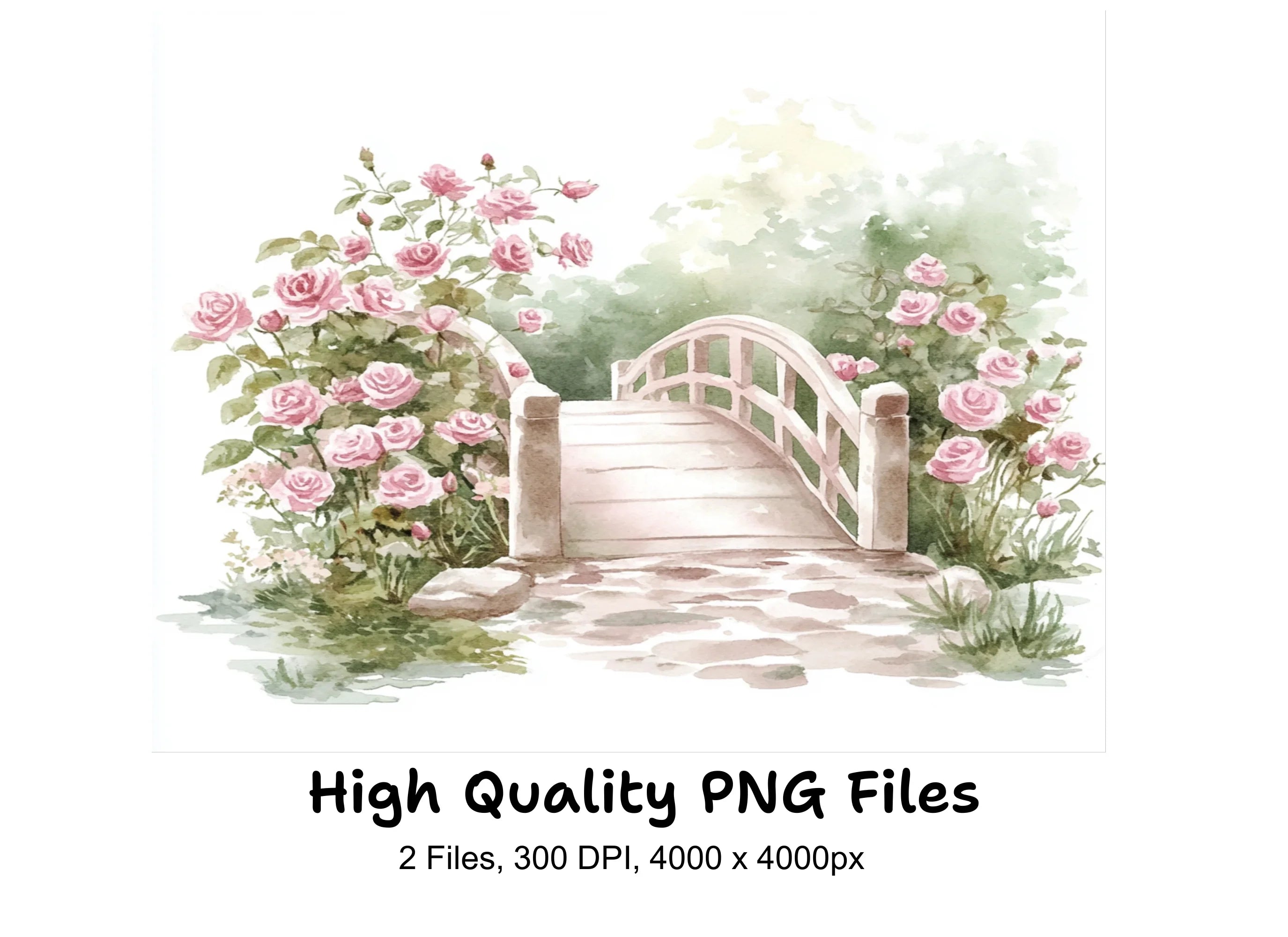 Pink Rose Garden Bridge Clipart Bundle