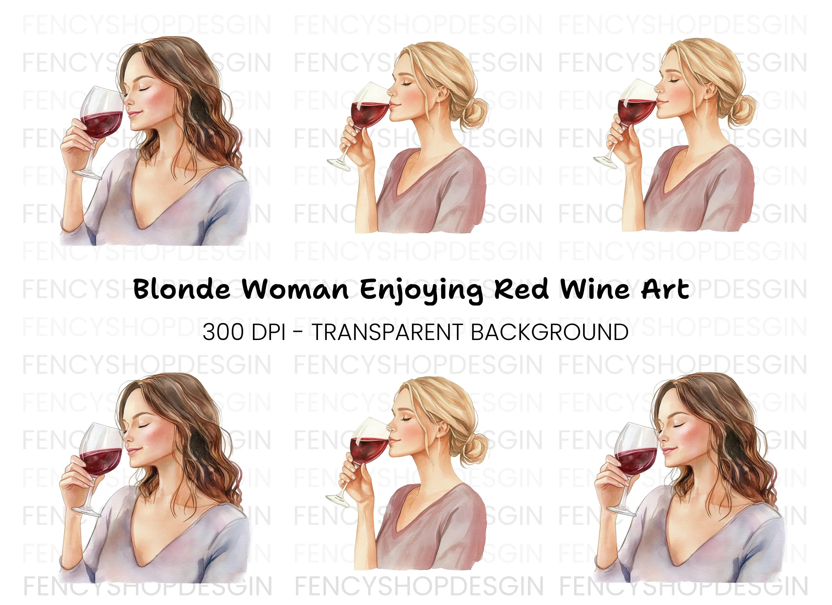 Women Savoring Red Wine Clipart Bundle