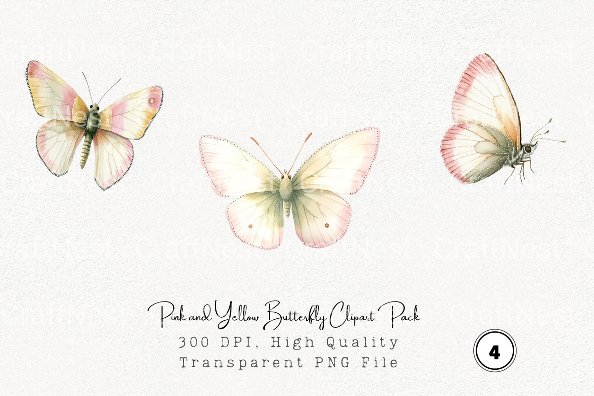 Pink And Yellow Butterfly Clipart Bundle