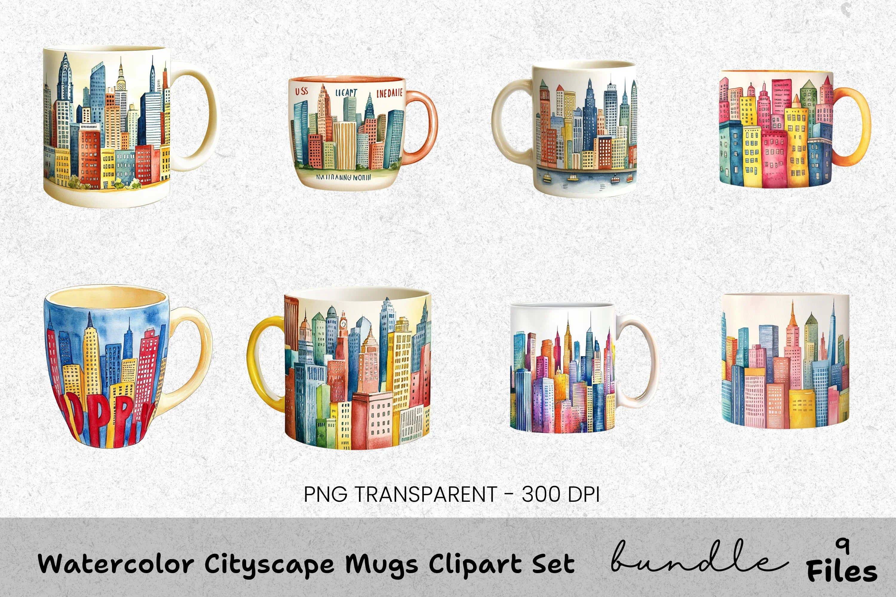 Cityscape Mugs Clipart Bundle
