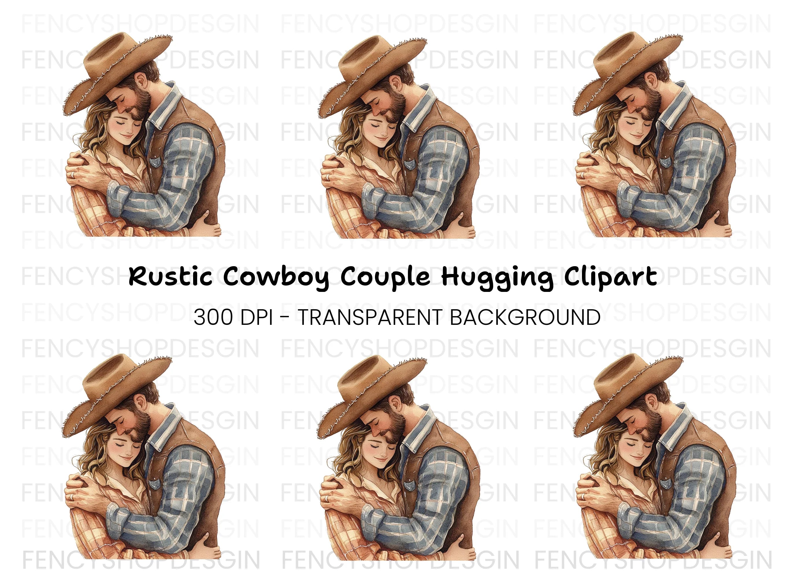 Cowboy Couple Hugging Clipart Bundle