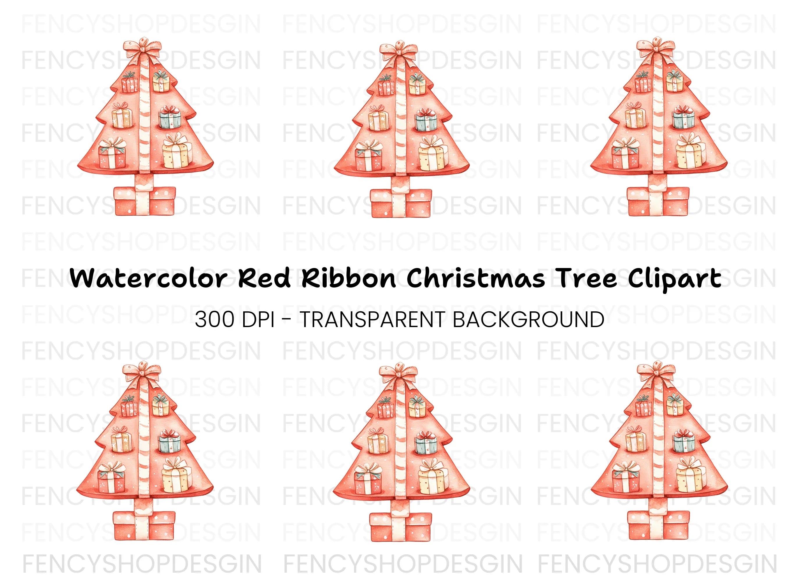Cute Christmas Tree with Gifts Clipart Bundle