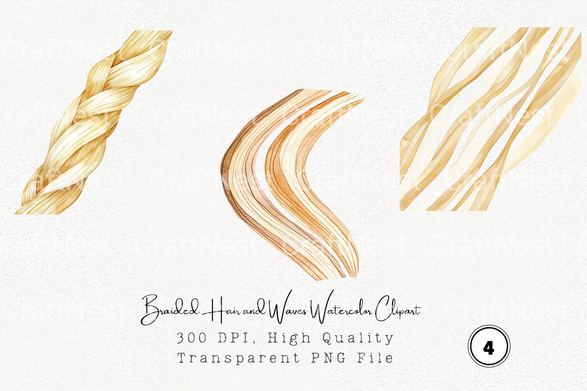 Braided Hair And Waves Clipart Bundle