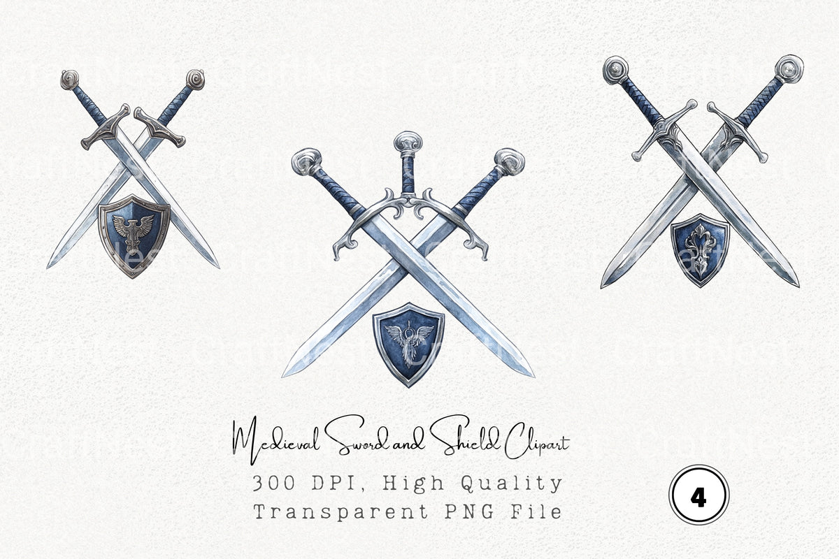 Medieval Sword And Shield Clipart Bundle