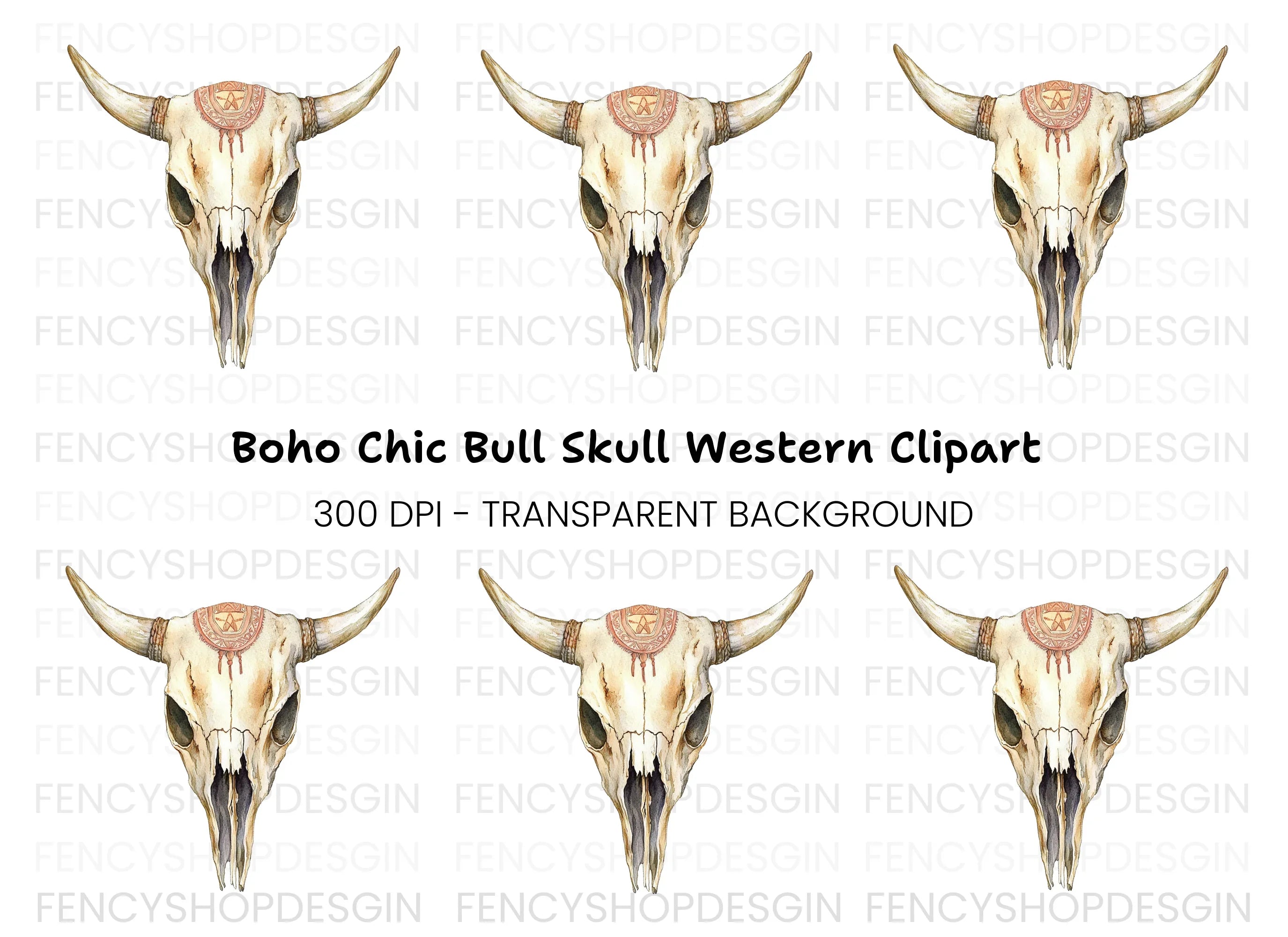 Rustic Bull Skull Clipart Bundle