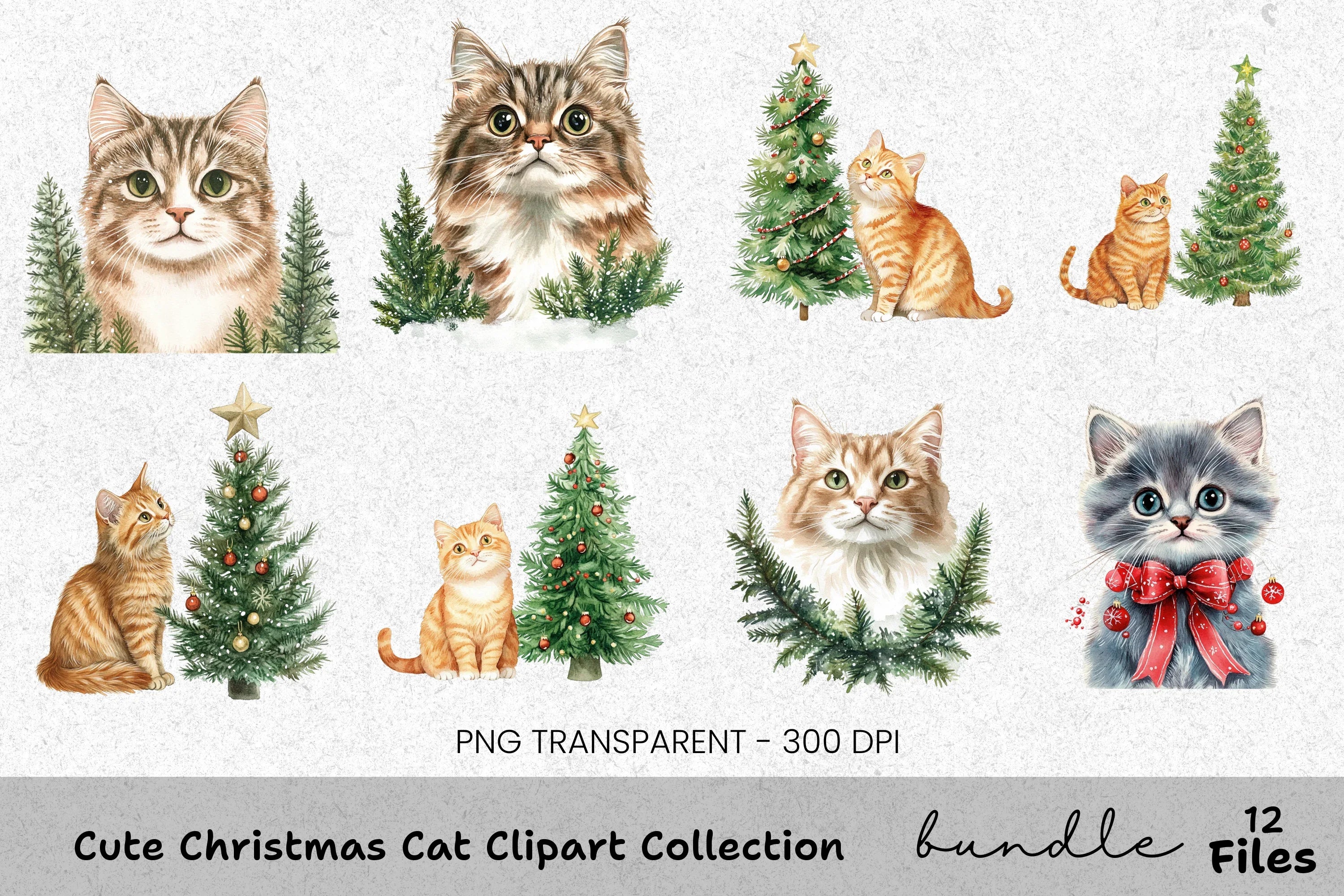 Cute Christmas Cat Clipart Bundle