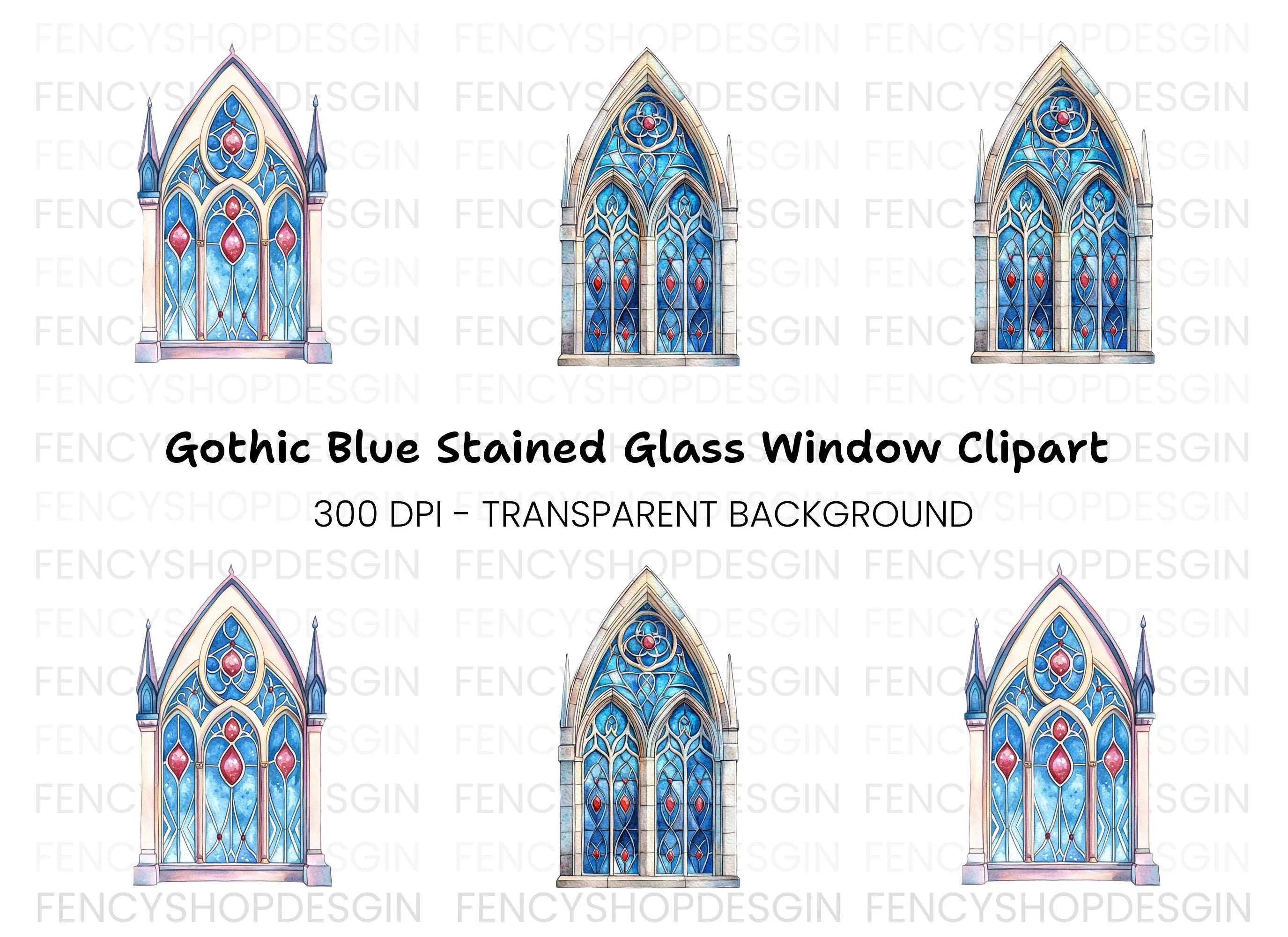 Gothic Stained Glass Window Clipart Bundle