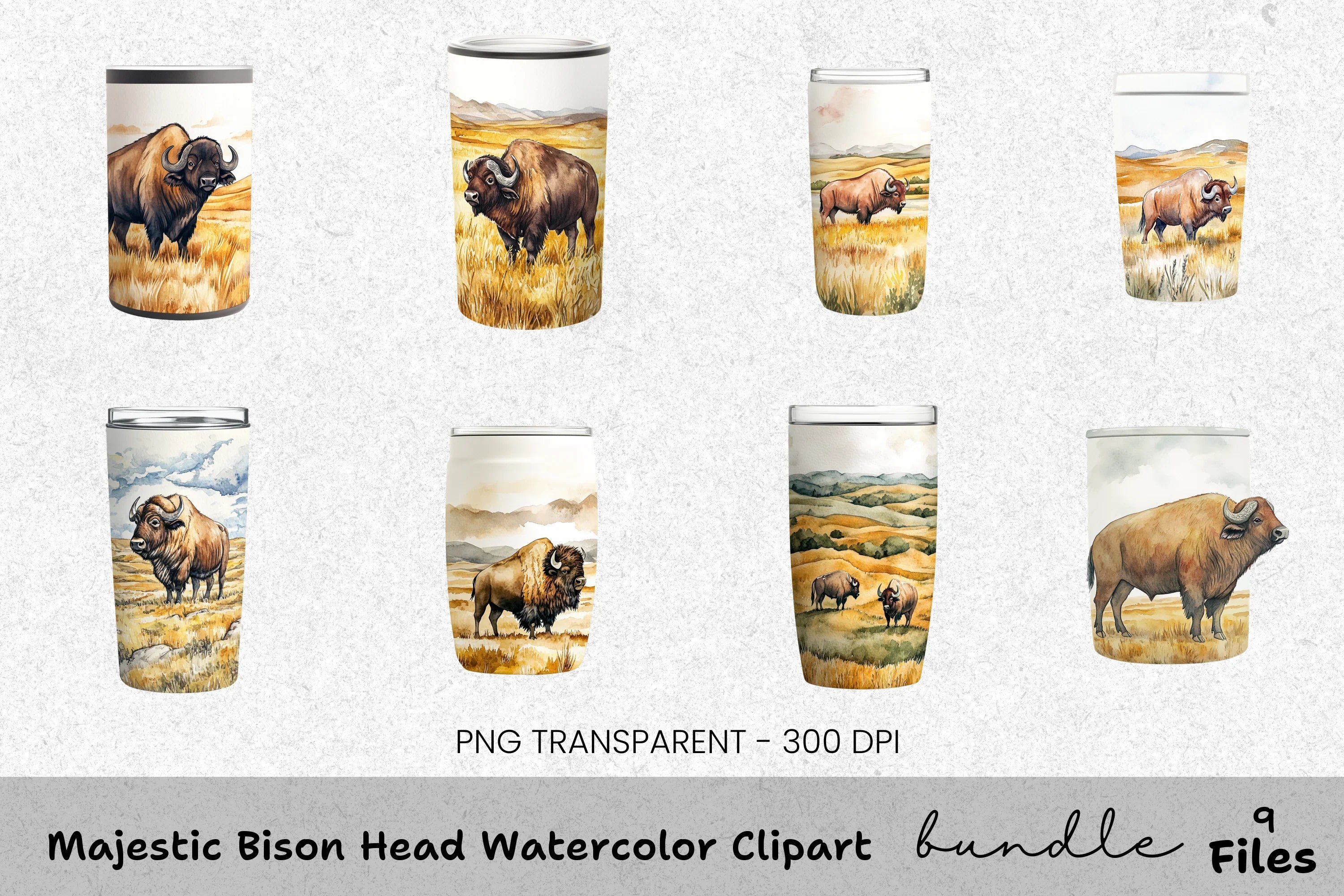 Majestic Bison Head Clipart Bundle