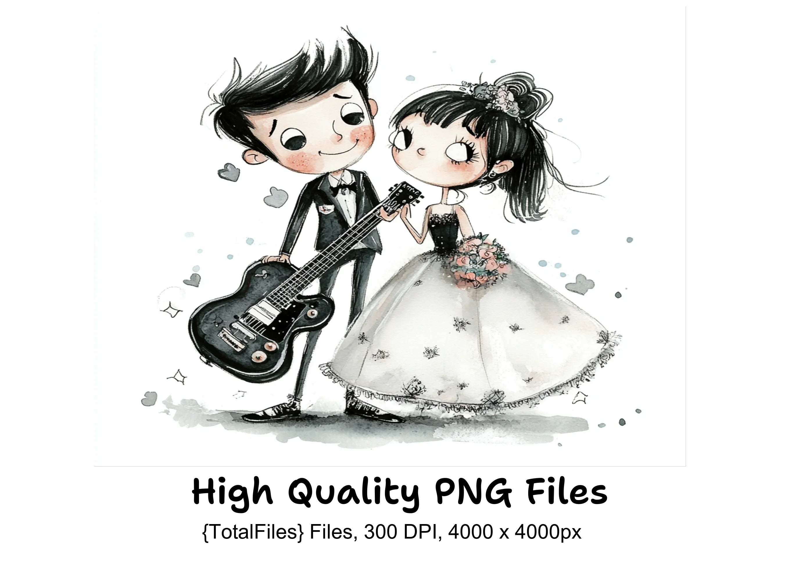 Rock Roll Wedding Couple Clipart Bundle