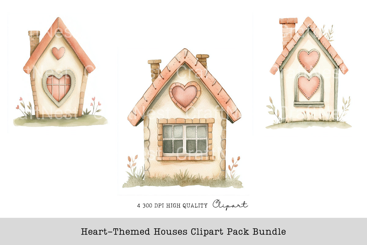 Heart Themed Houses Clipart Bundle