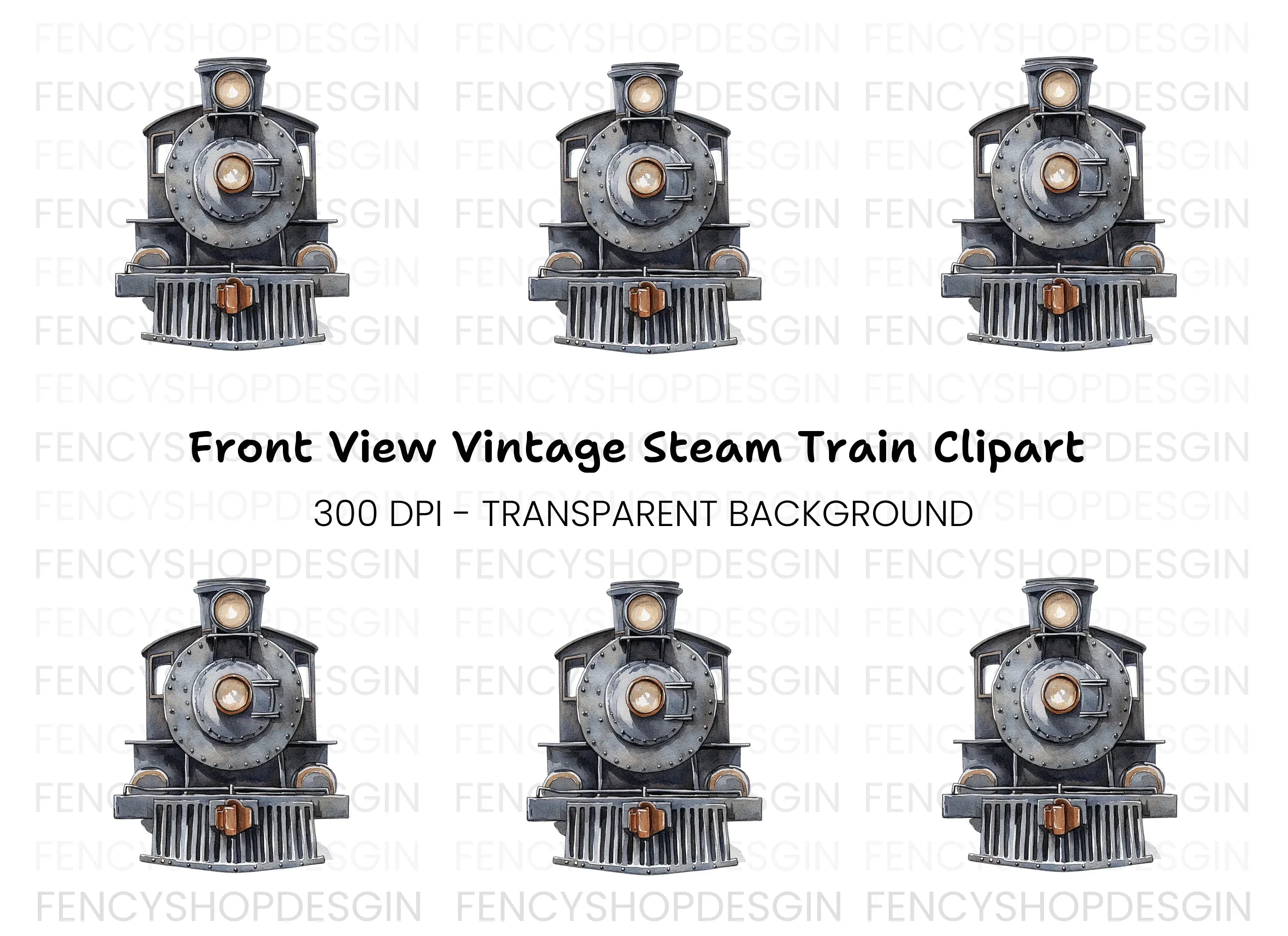 Vintage Steam Train Front View Clipart Bundle