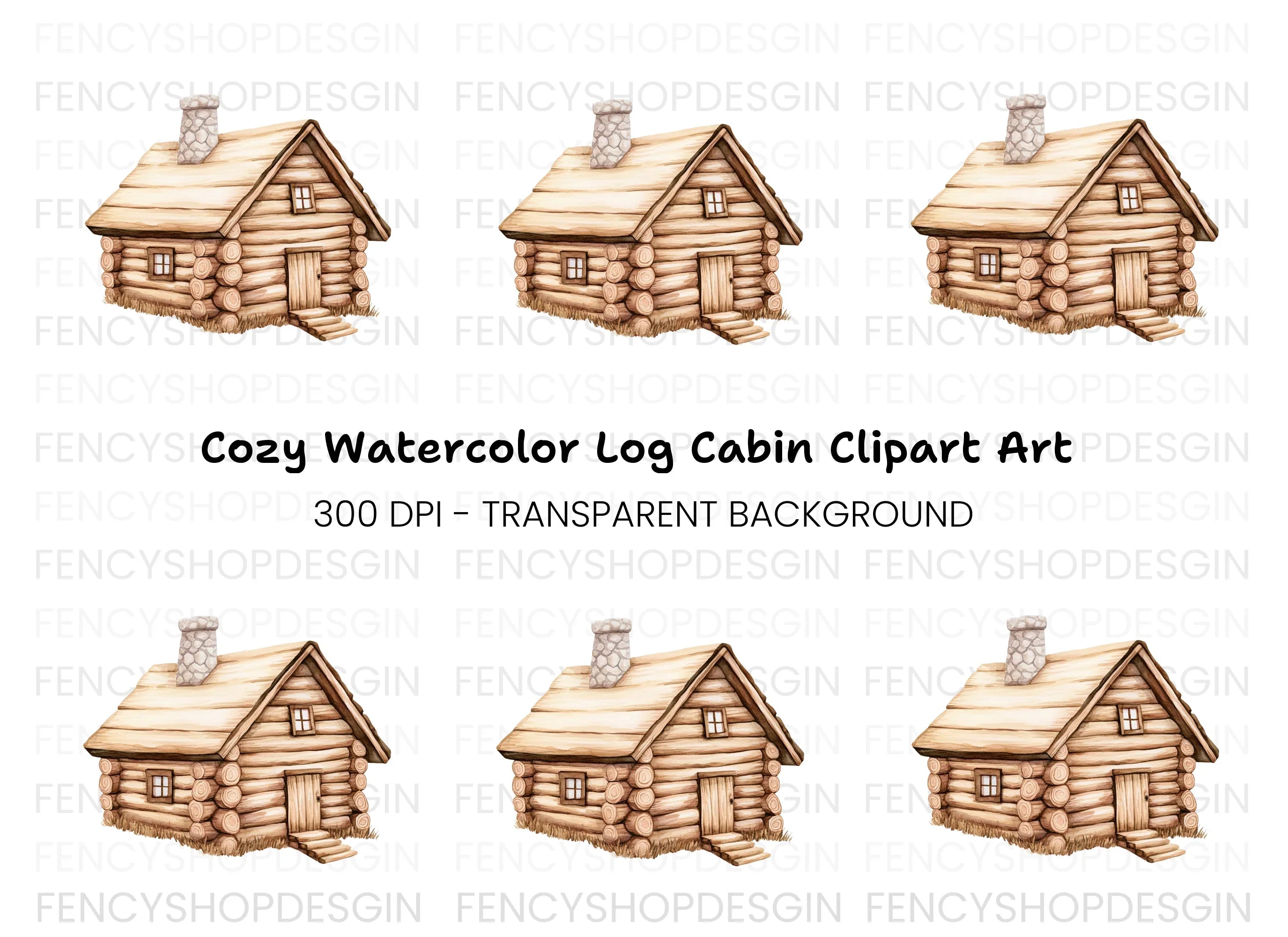 Rustic Wooden Log Cabin Clipart Bundle