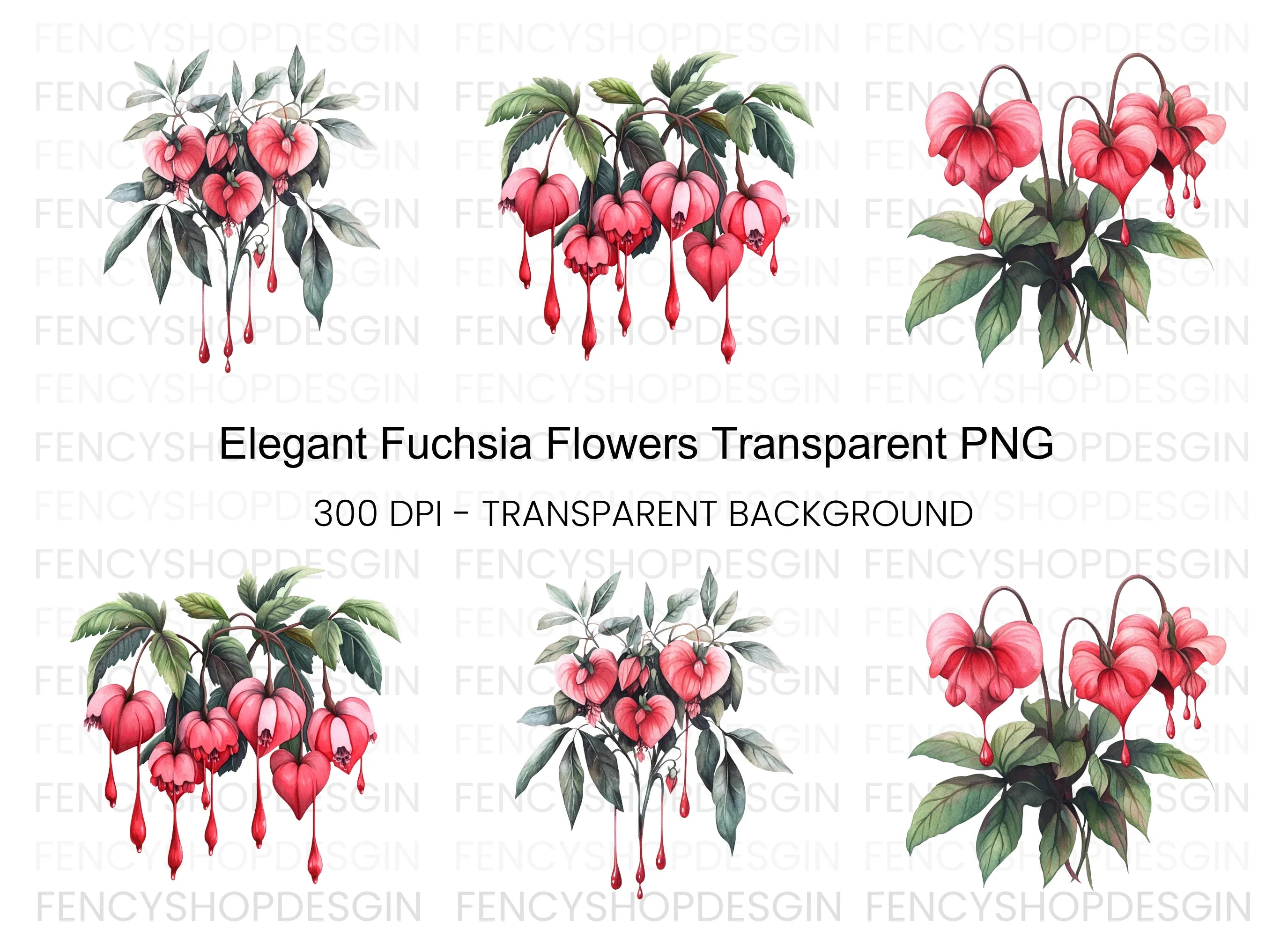Fuchsia Flower Clipart Bundle