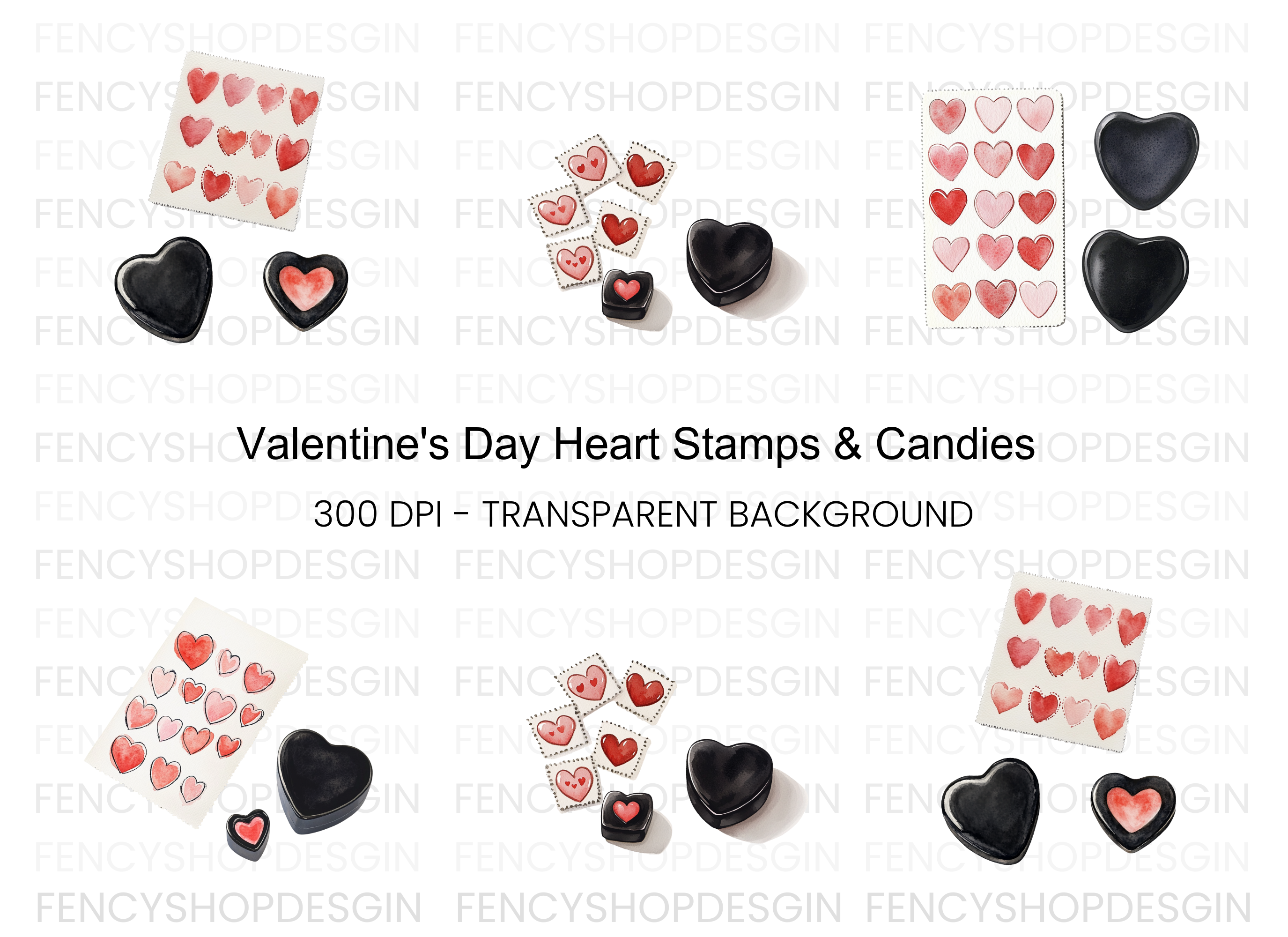 Hearts Stamps Clipart Bundle