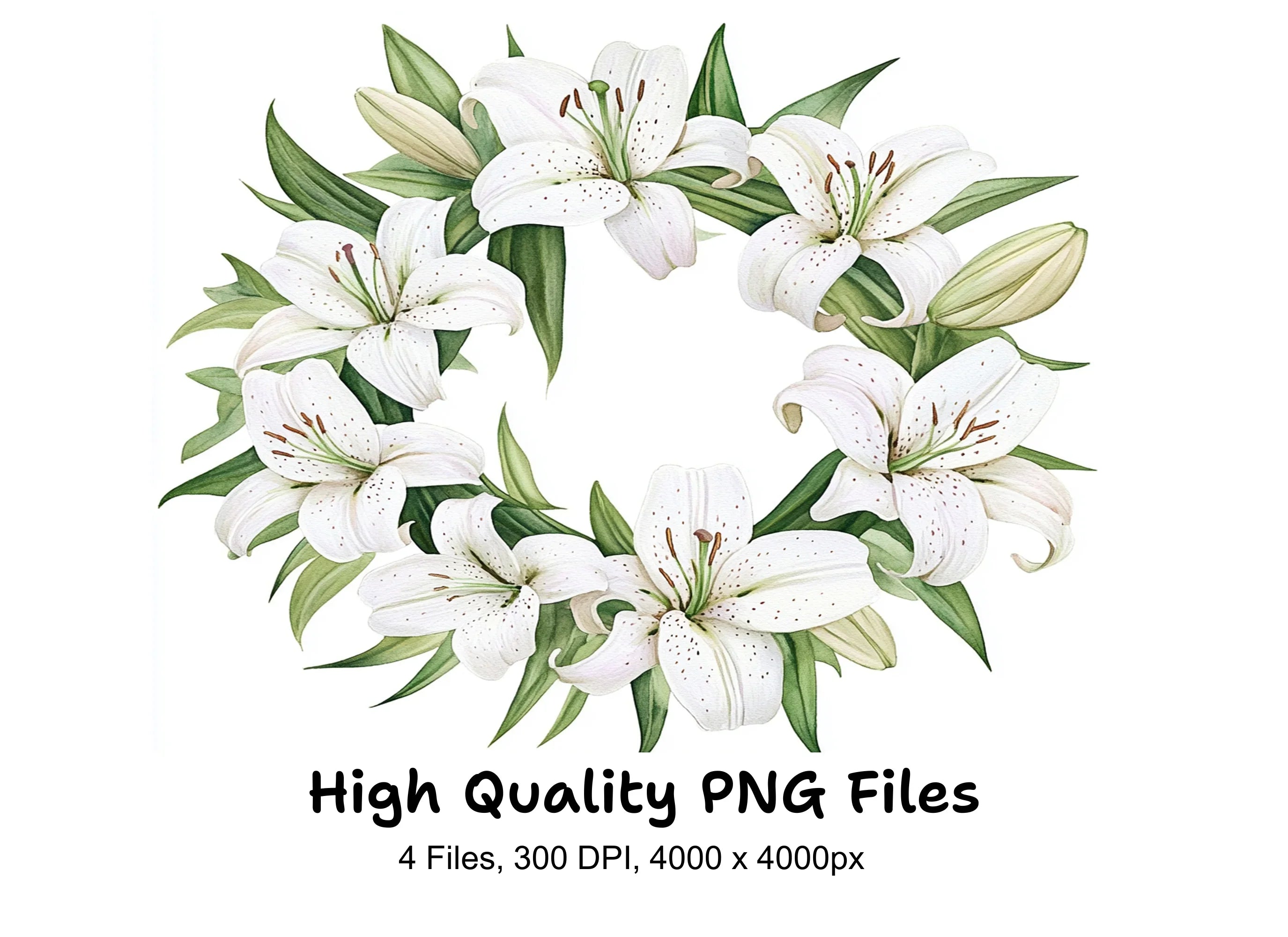 Elegant White Lily Wreaths Clipart Bundle