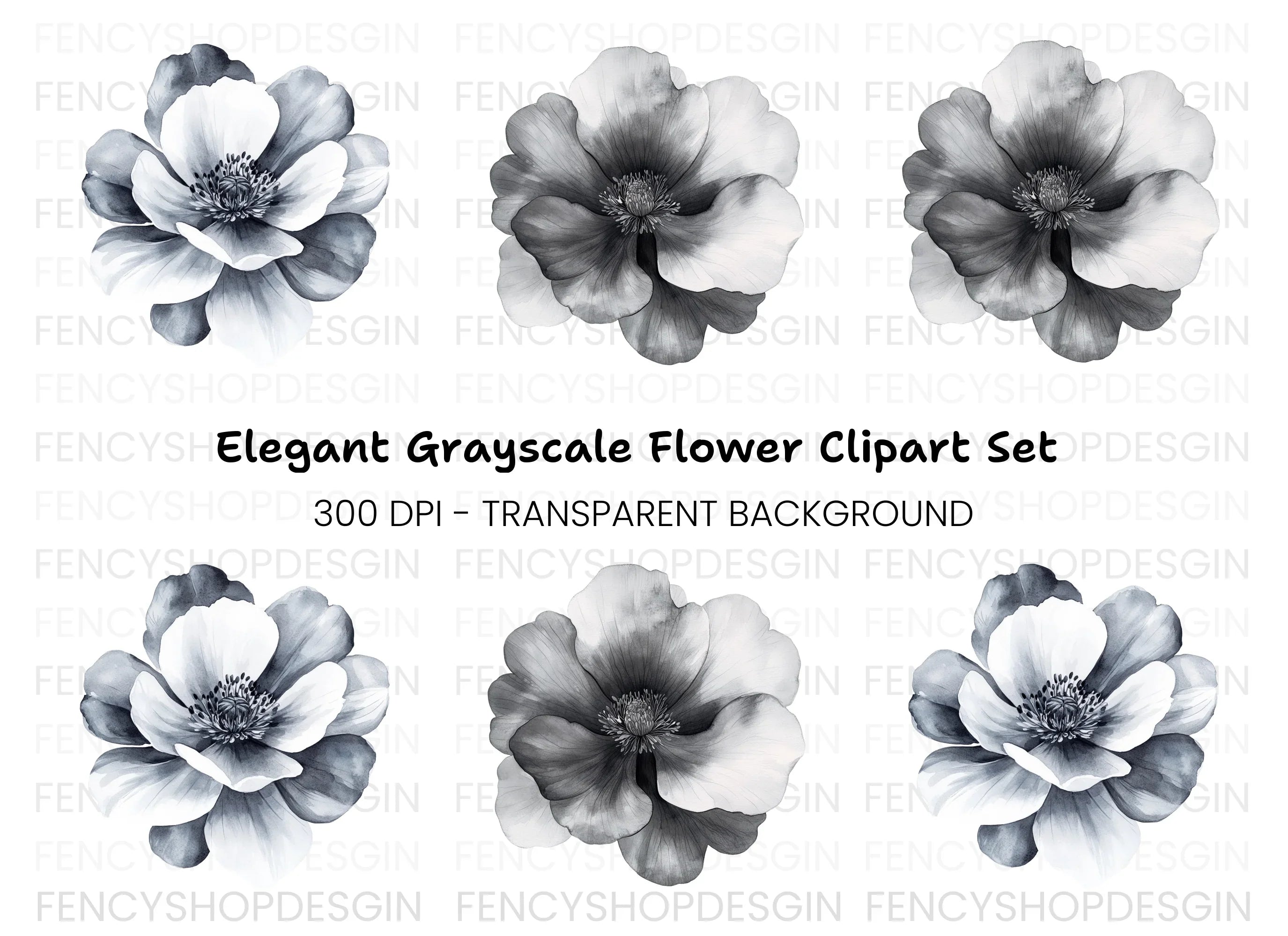 Stunning Monochrome Peony Clipart Bundle
