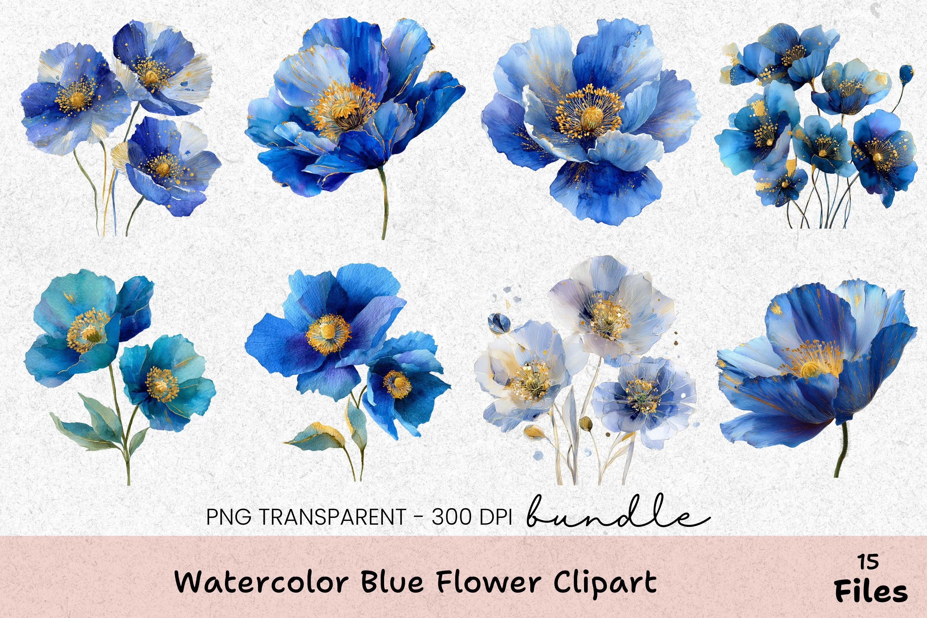 Blue Flower Clipart Bundle - CraftNest - Digital Crafting and Art