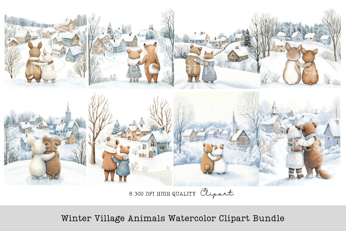 Winter Village Animals Clipart Bundle