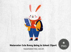 Cute Bunny Going to School Clipart Bundle - CraftNest - Digital Crafting and Art