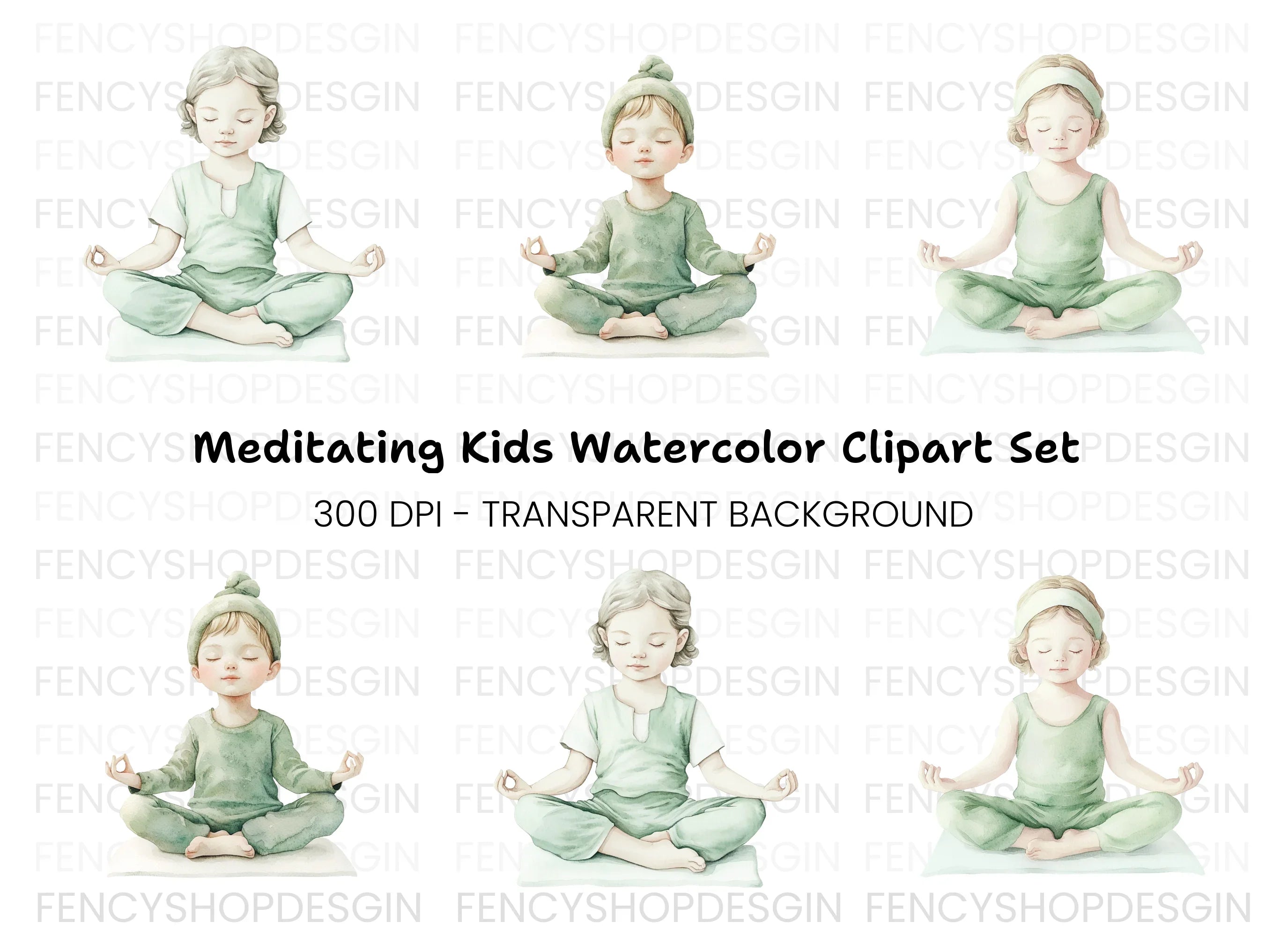 Kids Yoga Meditation Clipart Bundle