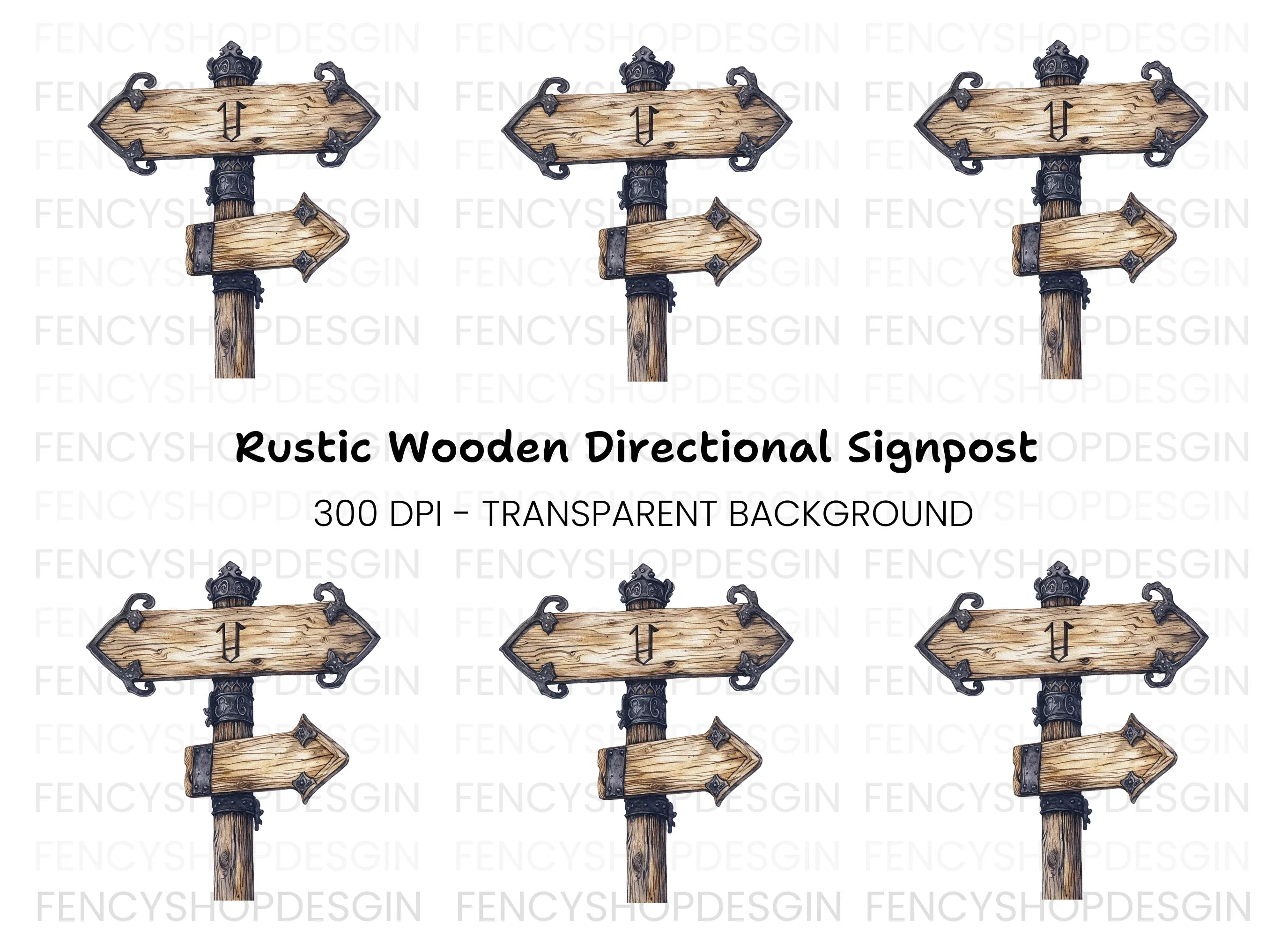 Rustic Wooden Directional Sign Clipart Bundle