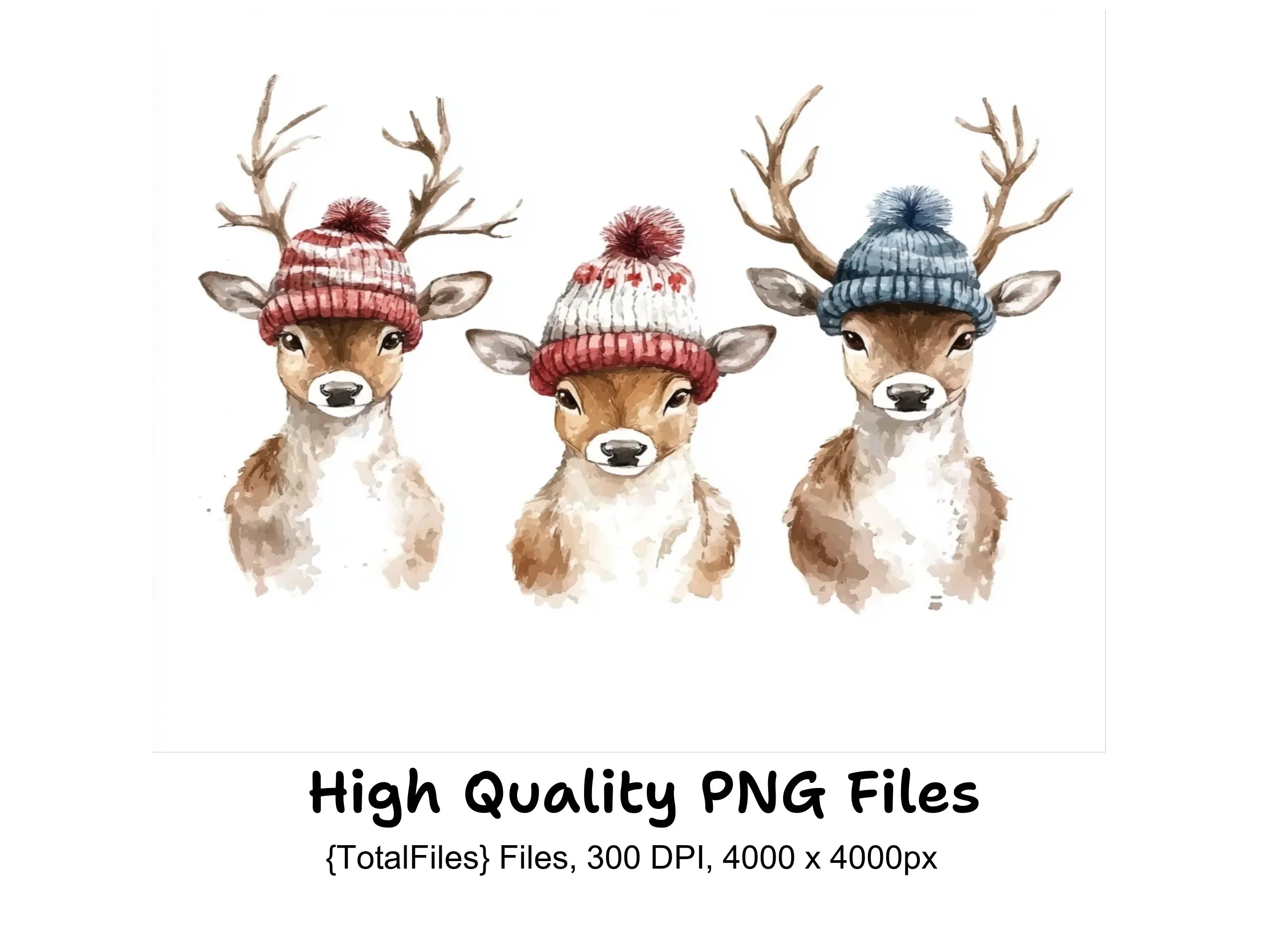 Cute Deer with Winter Hats Clipart Bundle