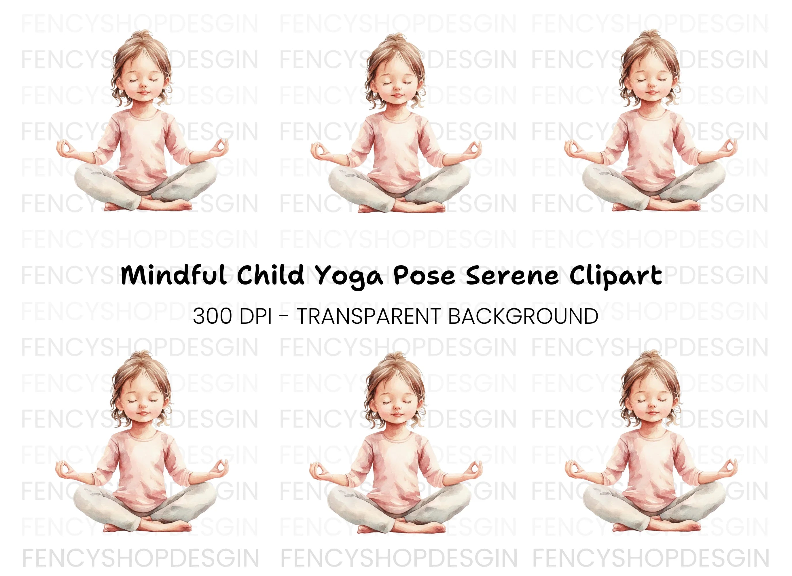 Little Girl Meditating Clipart Bundle